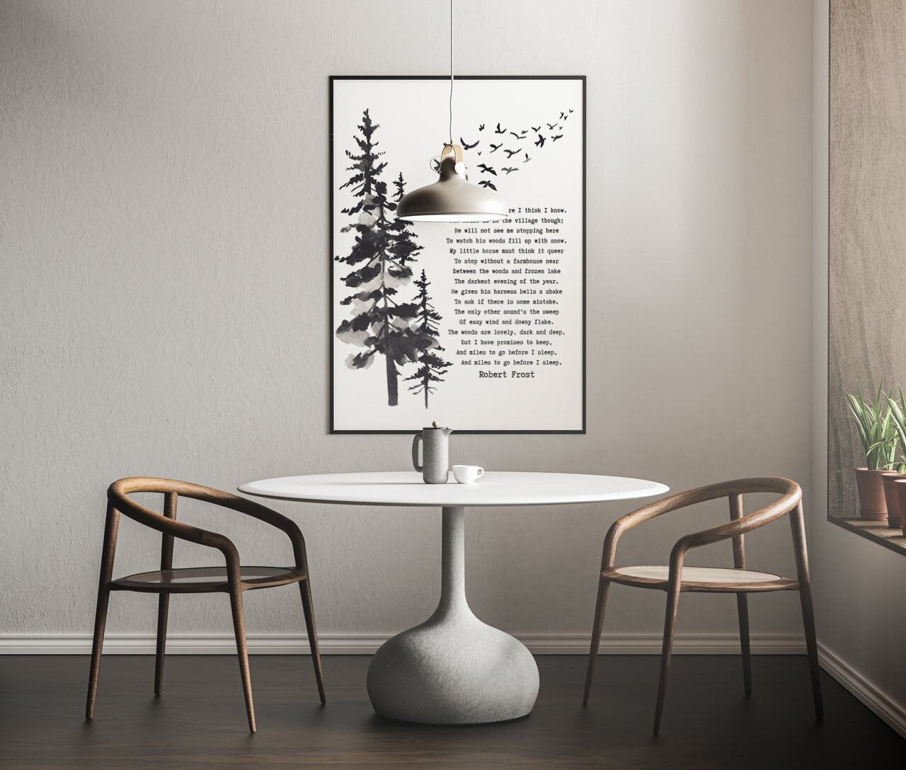 Stopping by the Woods on a Snowy Evening Robert Frost Wall Art Print in Black & White for Living Room Wall Art, Unframed or Framed