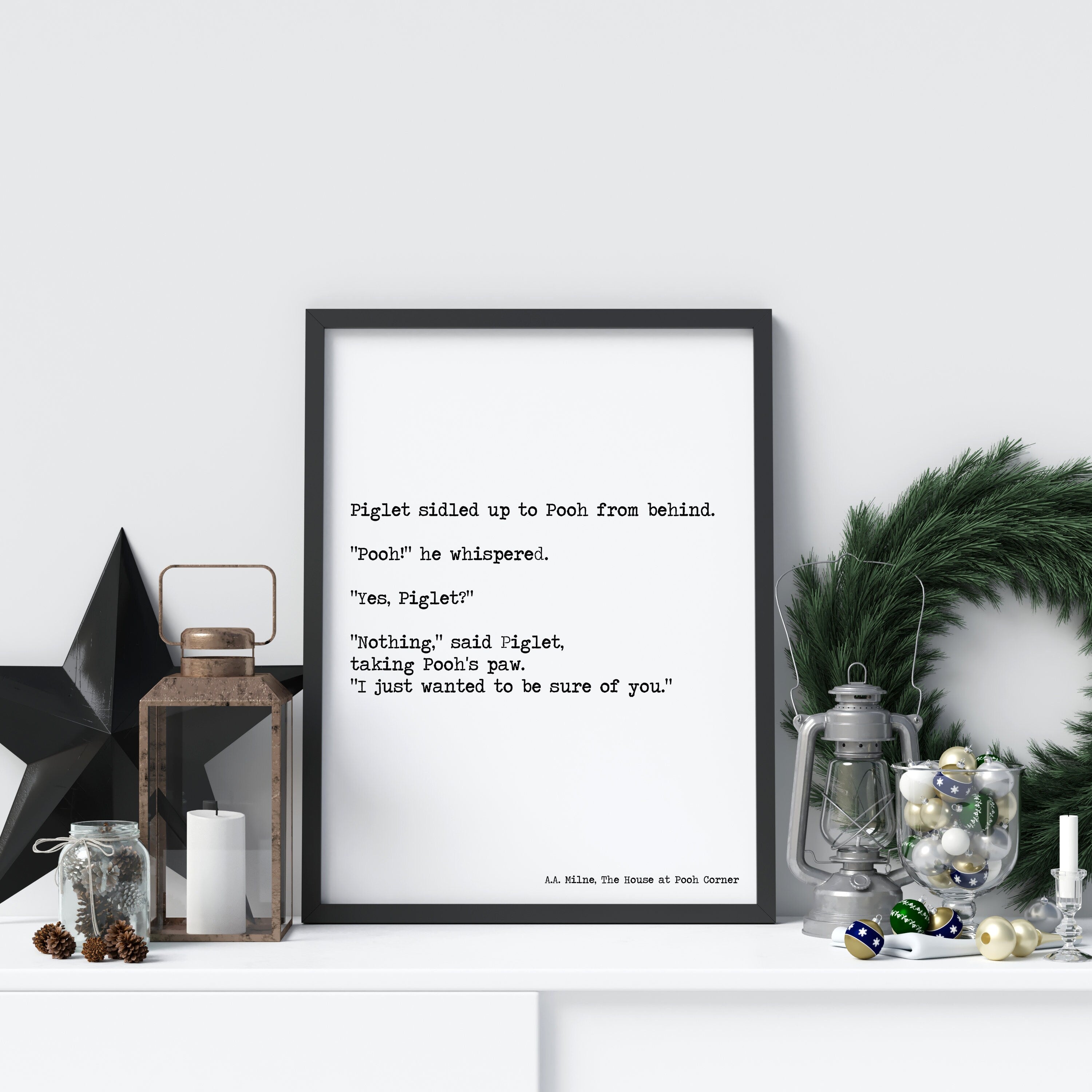 Winnie the Pooh A.A Milne Quote Print, Just Wanted to be Sure of You, Black & White Wall Art Decor