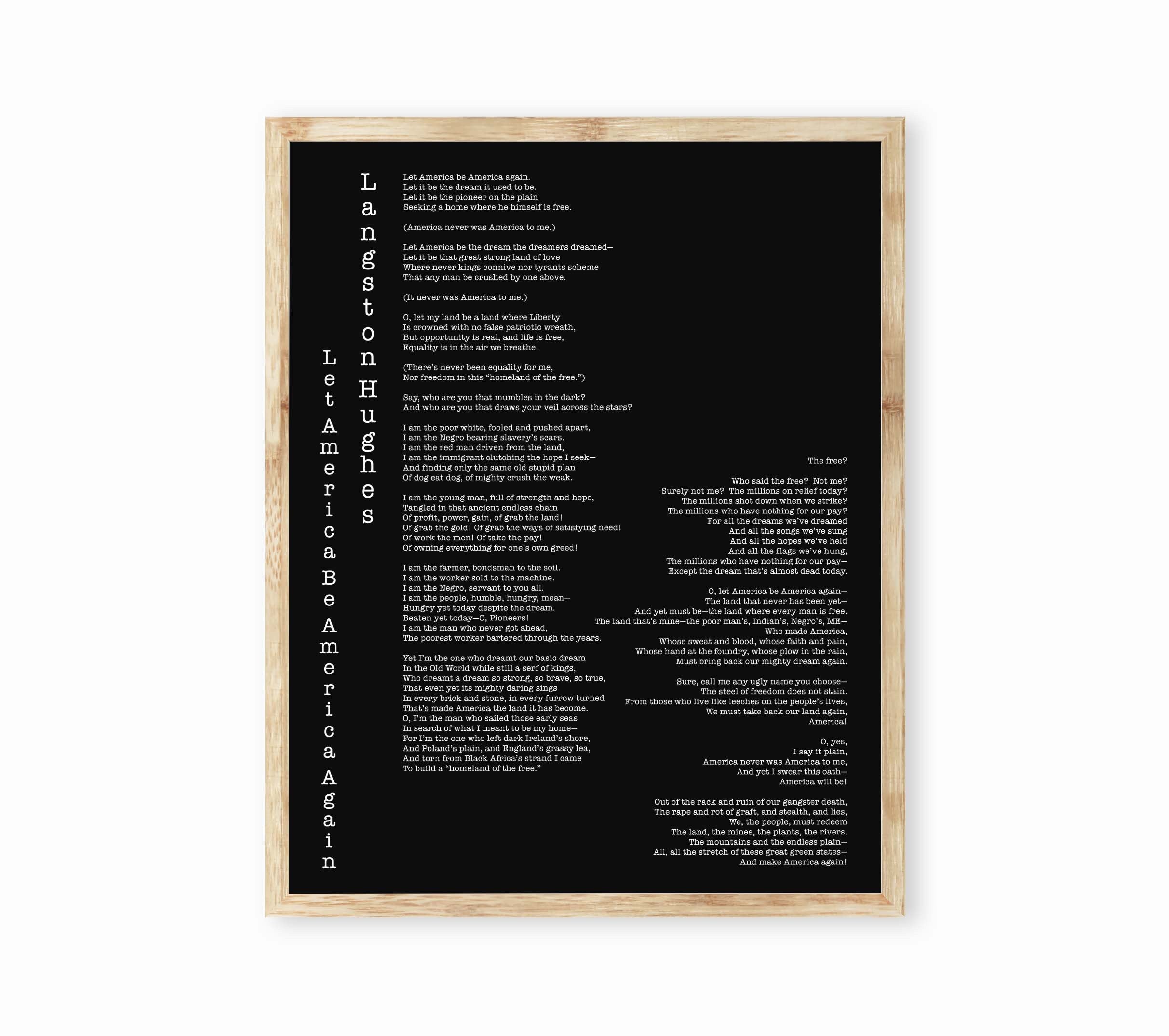 America Poem, Langston Hughes Wall Art Prints, Inspirational Art in Black & White Art for Wall Decor