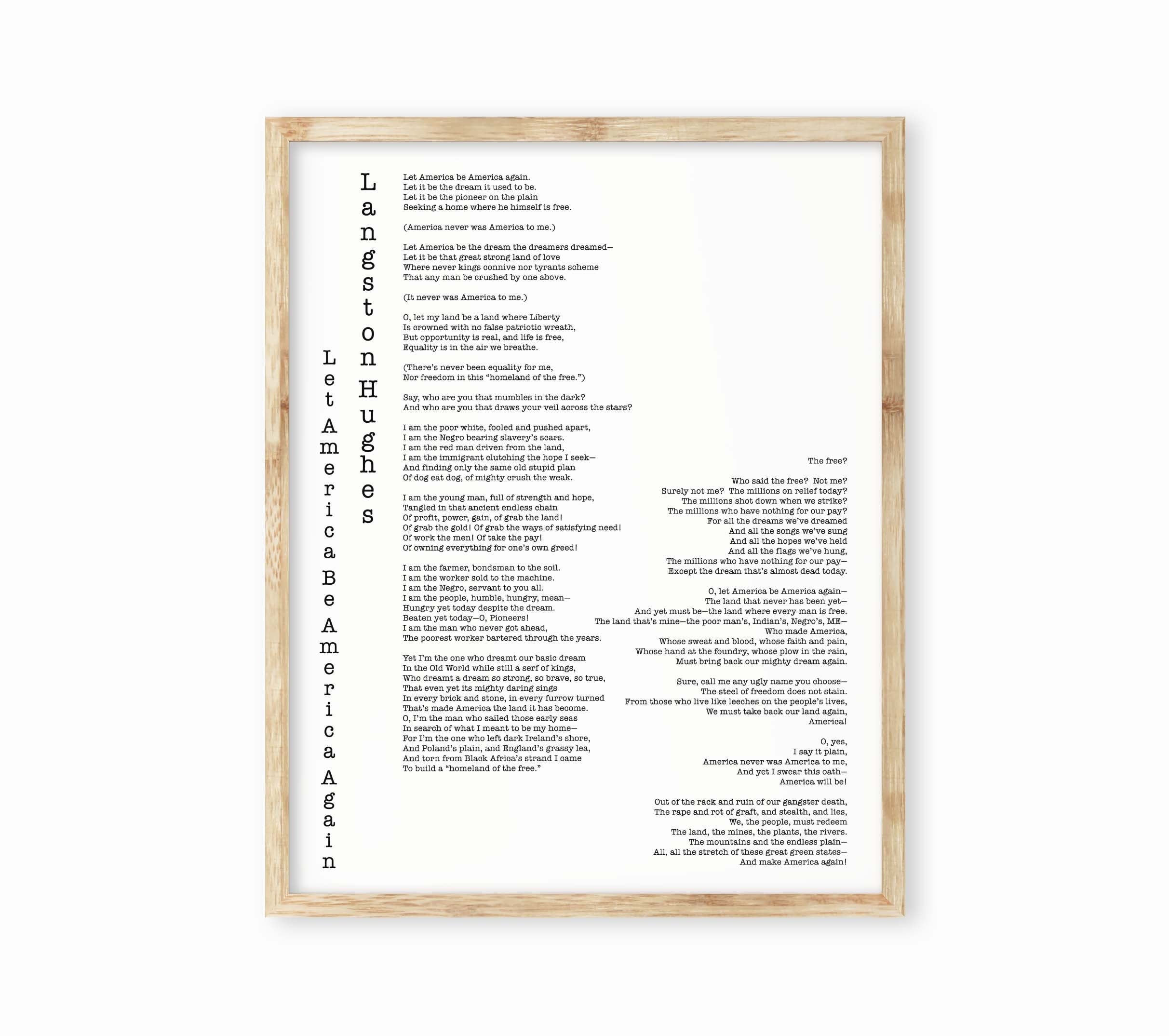 America Poem, Langston Hughes Wall Art Prints, Inspirational Art in Black & White Art for Wall Decor