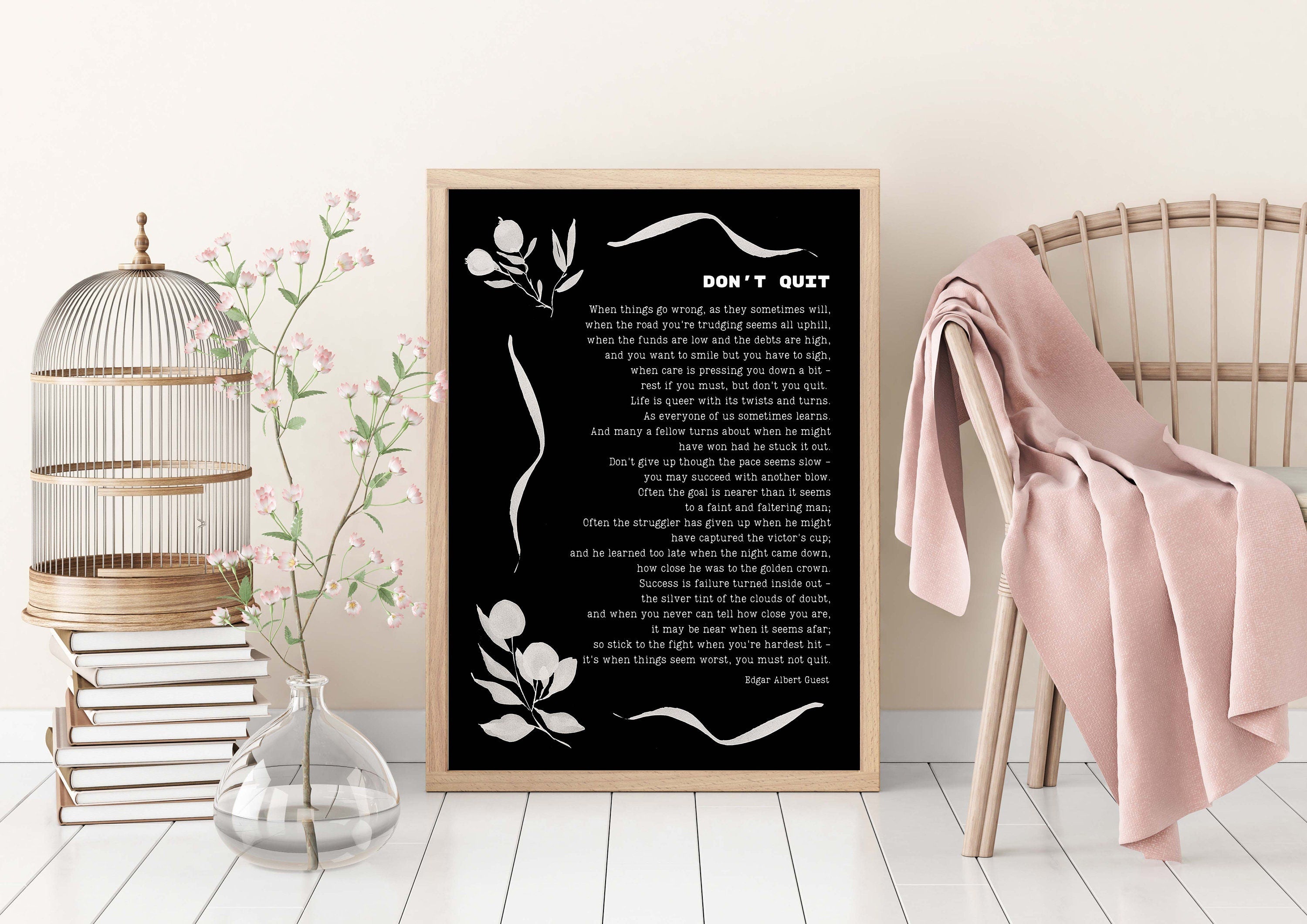 Don't Quit Edgar Albert Guest Inspirational Wall Art Print, Unframed Black & White Art