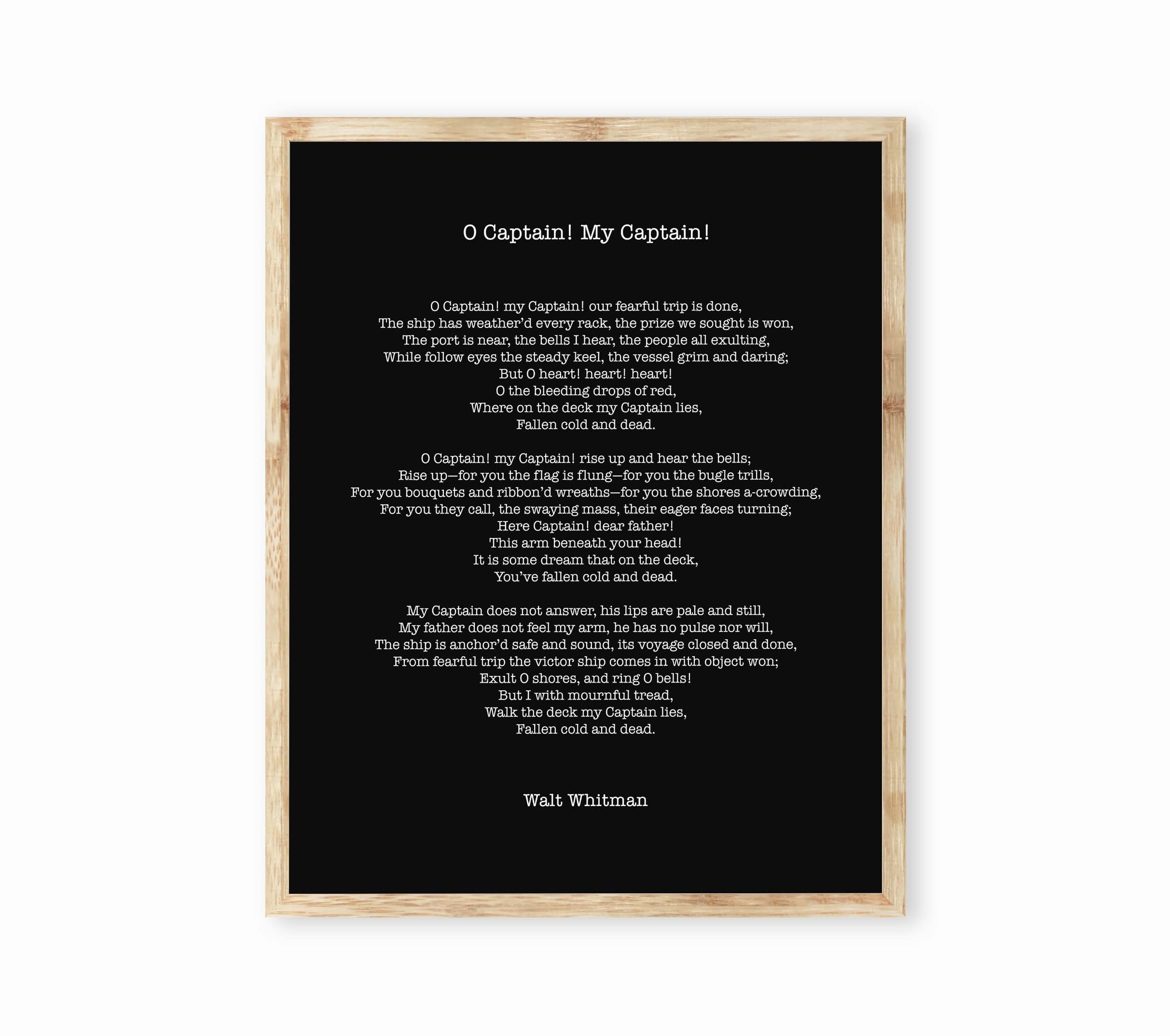 Walt Whitman O Captain Wall Art Print, Leaves Of Grass Literary Quote Print Unframed or Framed Art