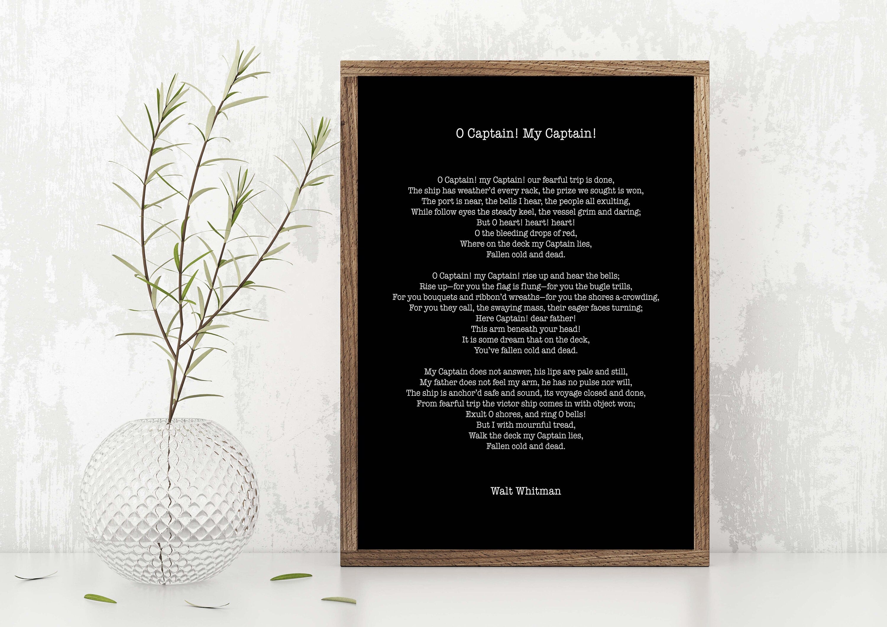 Walt Whitman O Captain Wall Art Print, Leaves Of Grass Literary Quote Print