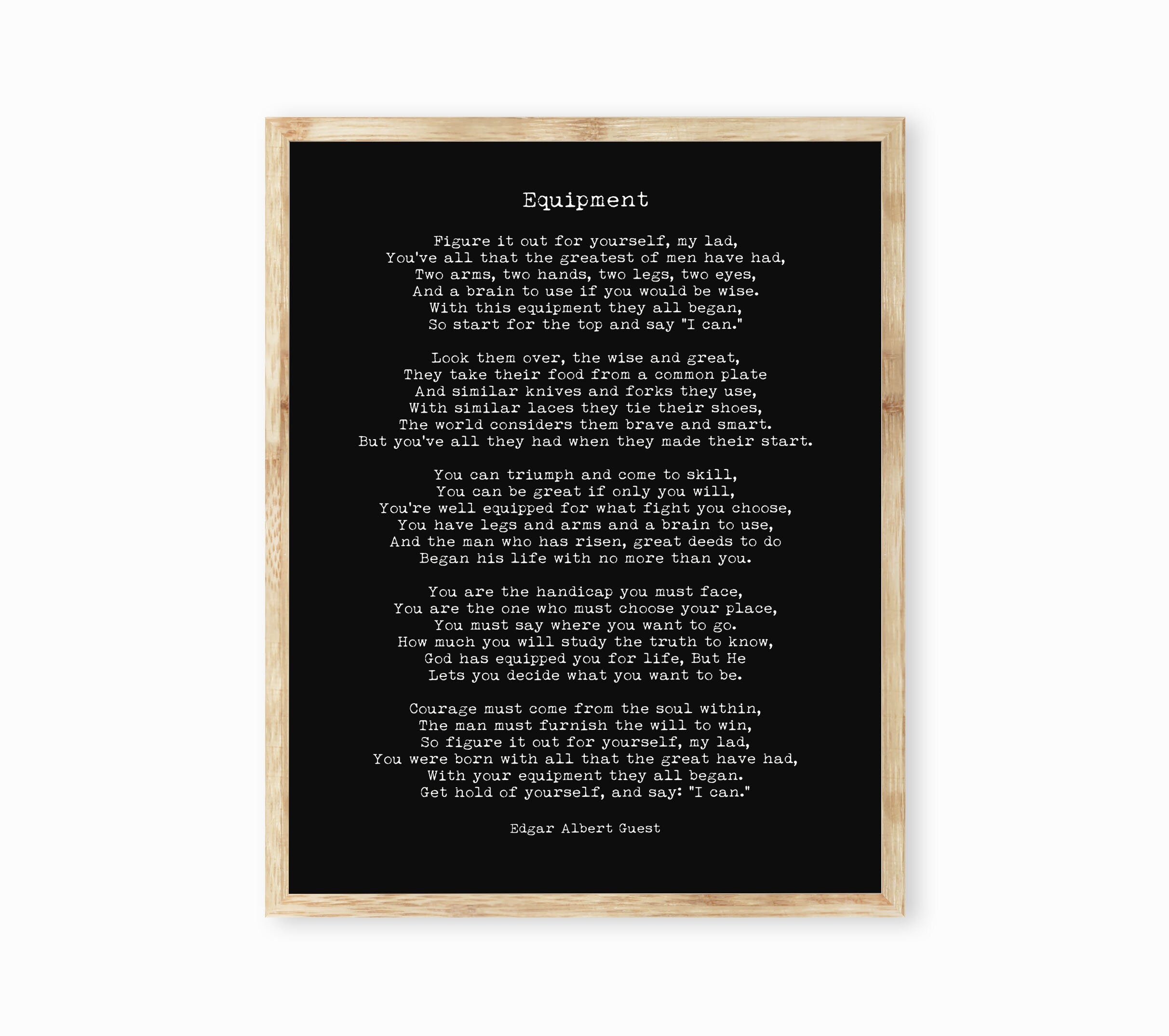 Equipment Edgar Albert Guest Poem, Black & White Poetry Wall Art Prints