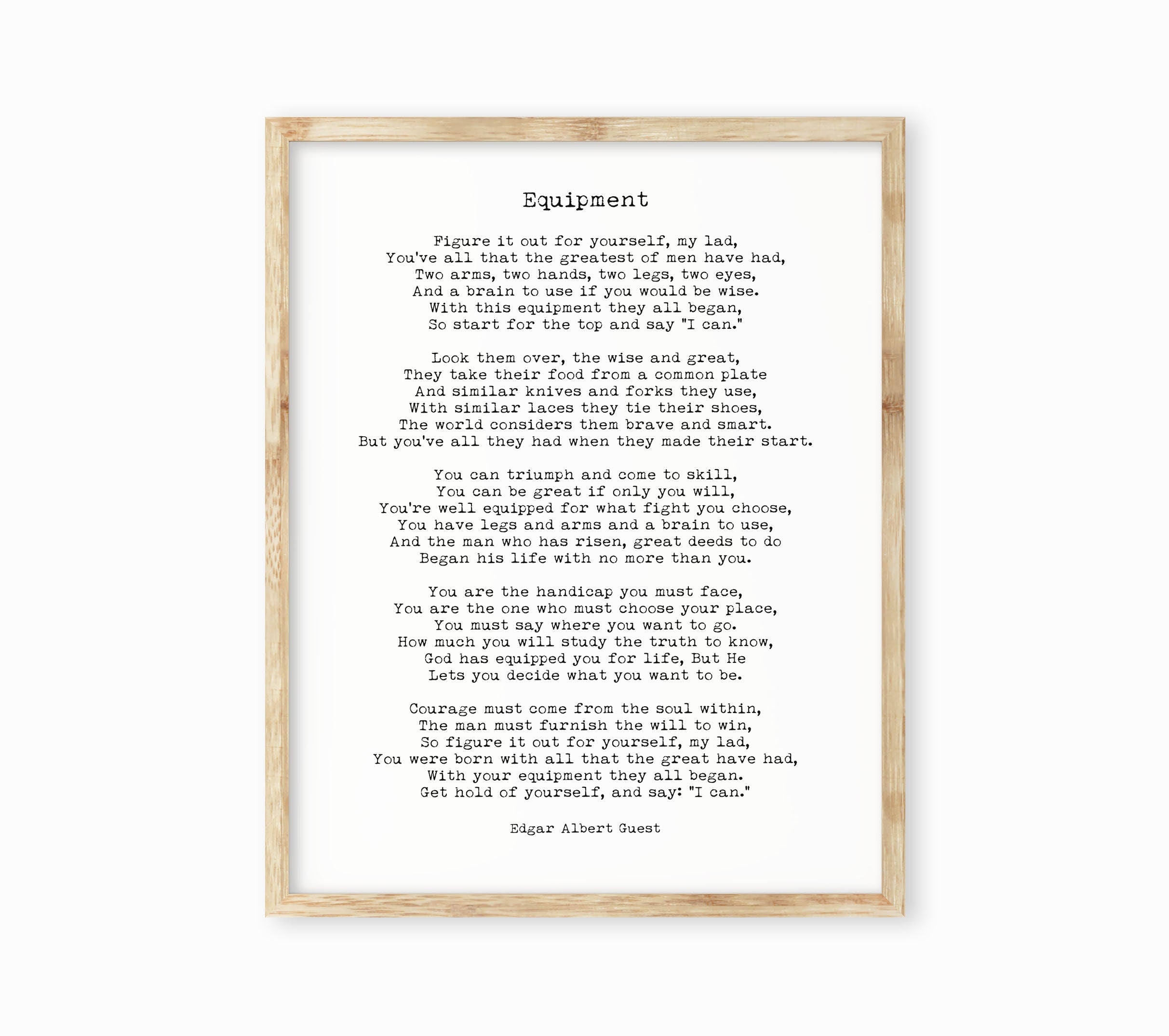 Equipment Edgar Albert Guest Poem, Black & White Poetry Wall Art Prints