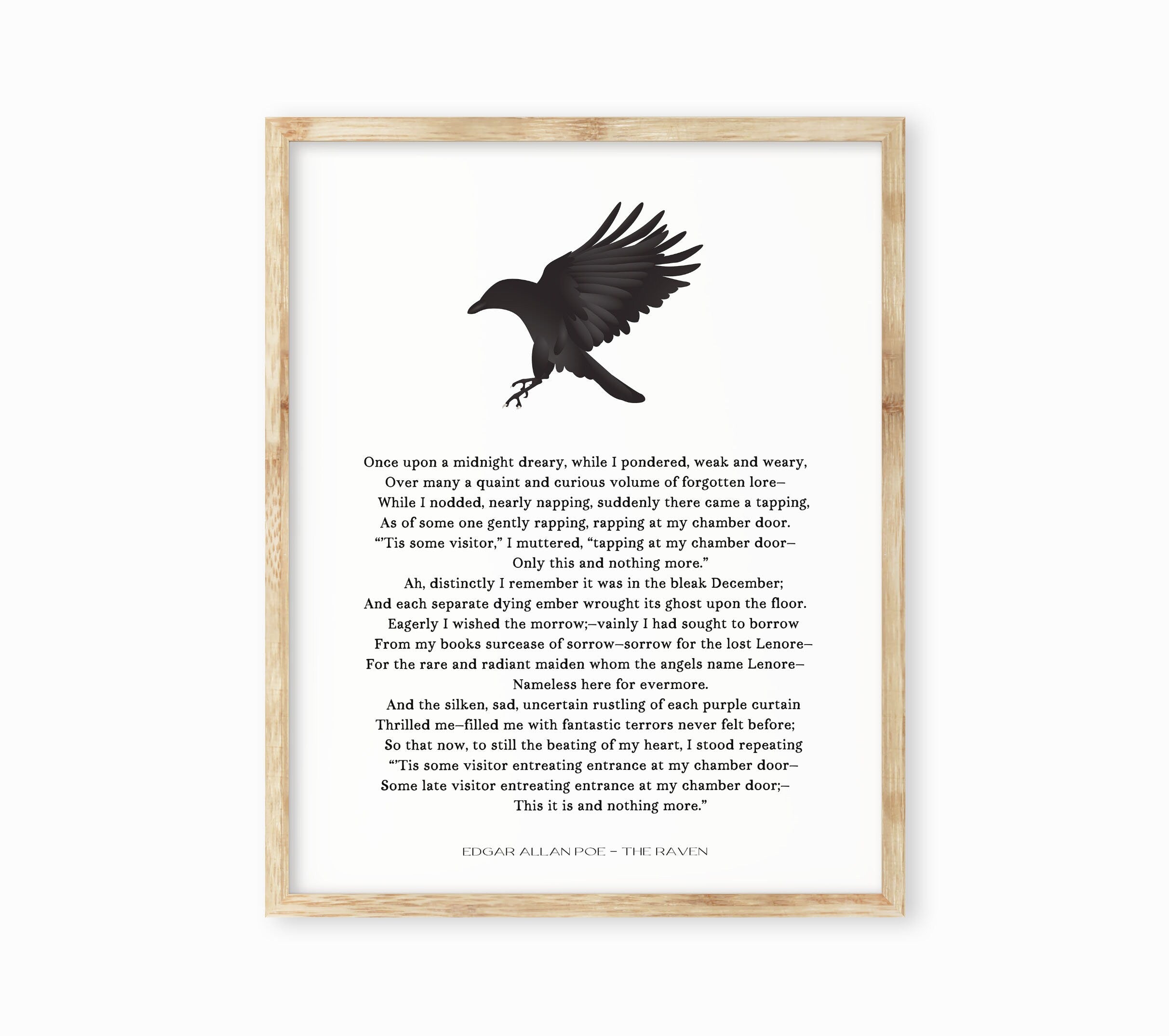 The Raven Wall Art Print, Edgar Allan Poe unframed Black & White Art