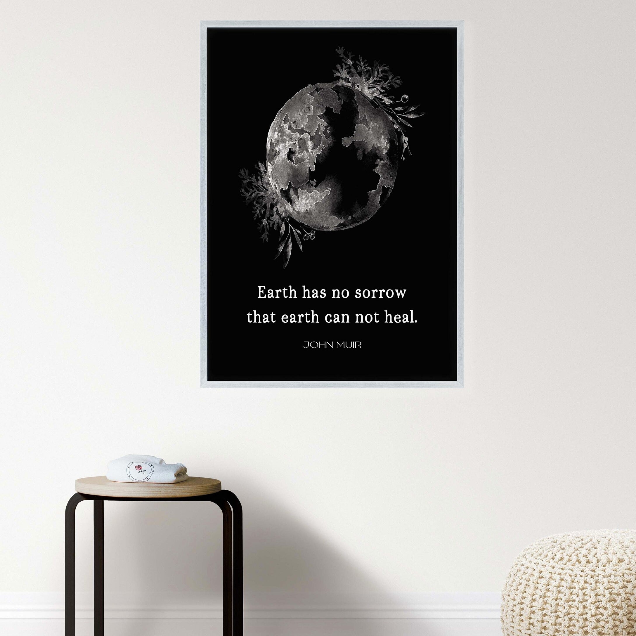 Earth has No Sorrow John Muir Unframed Quote Print in Black & White, Inspirational Gift for Nature Lovers