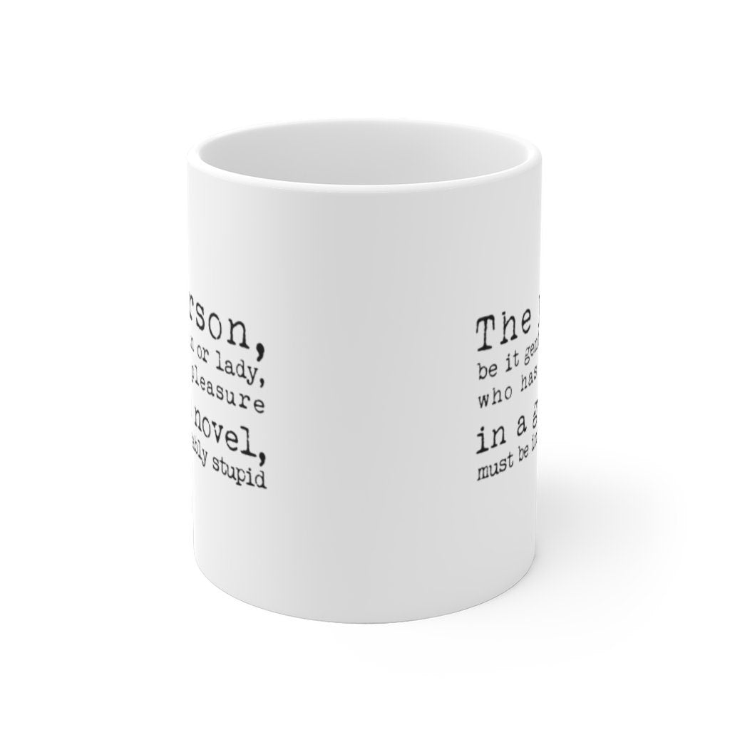 Book Lover Gift Coffee Mug with Jane Austen Quote - Pleasure in a Good Novel