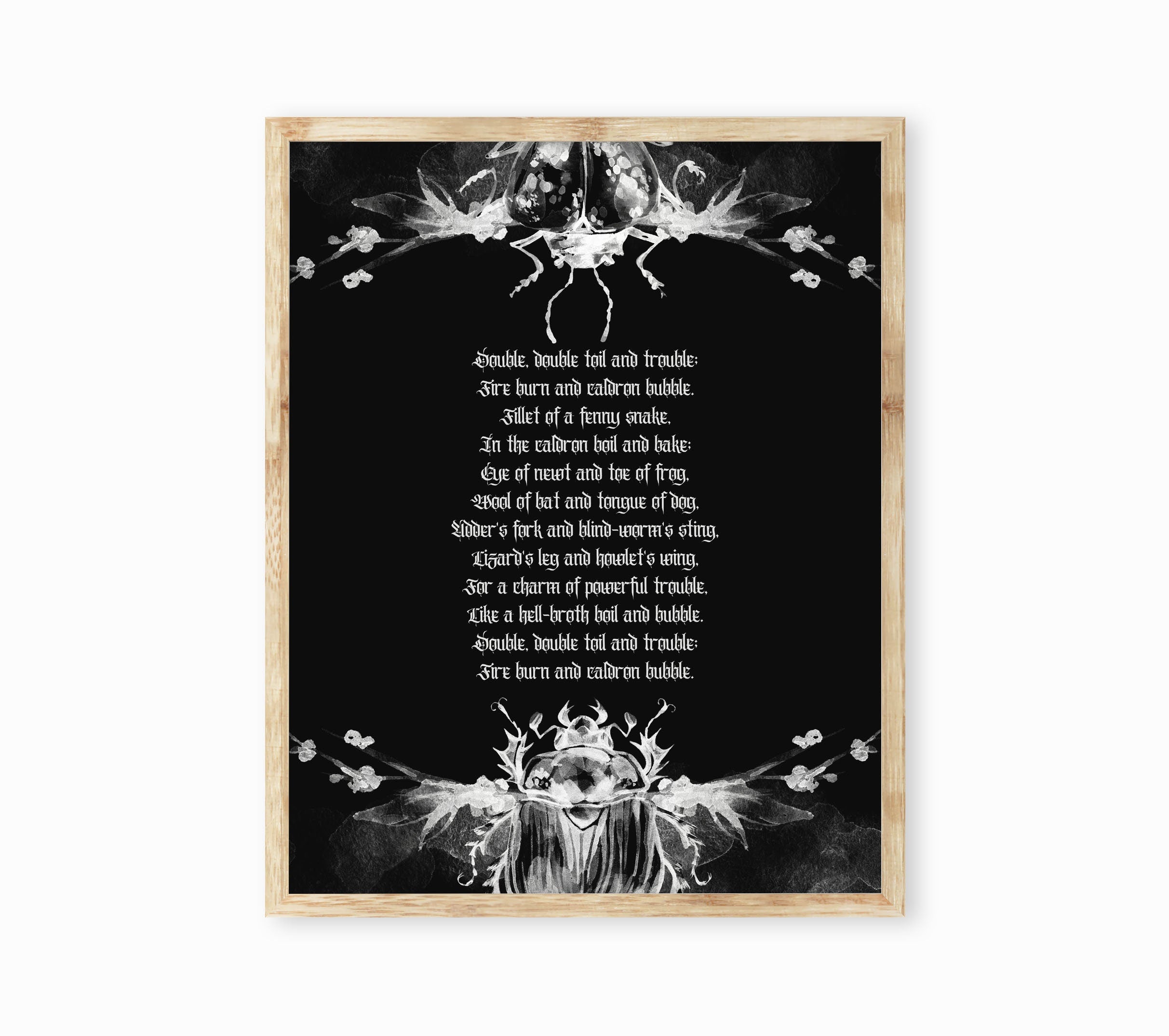 Toil and Trouble Macbeth Wall Art Print, William Shakespeare Unframed Black & White Halloween Art