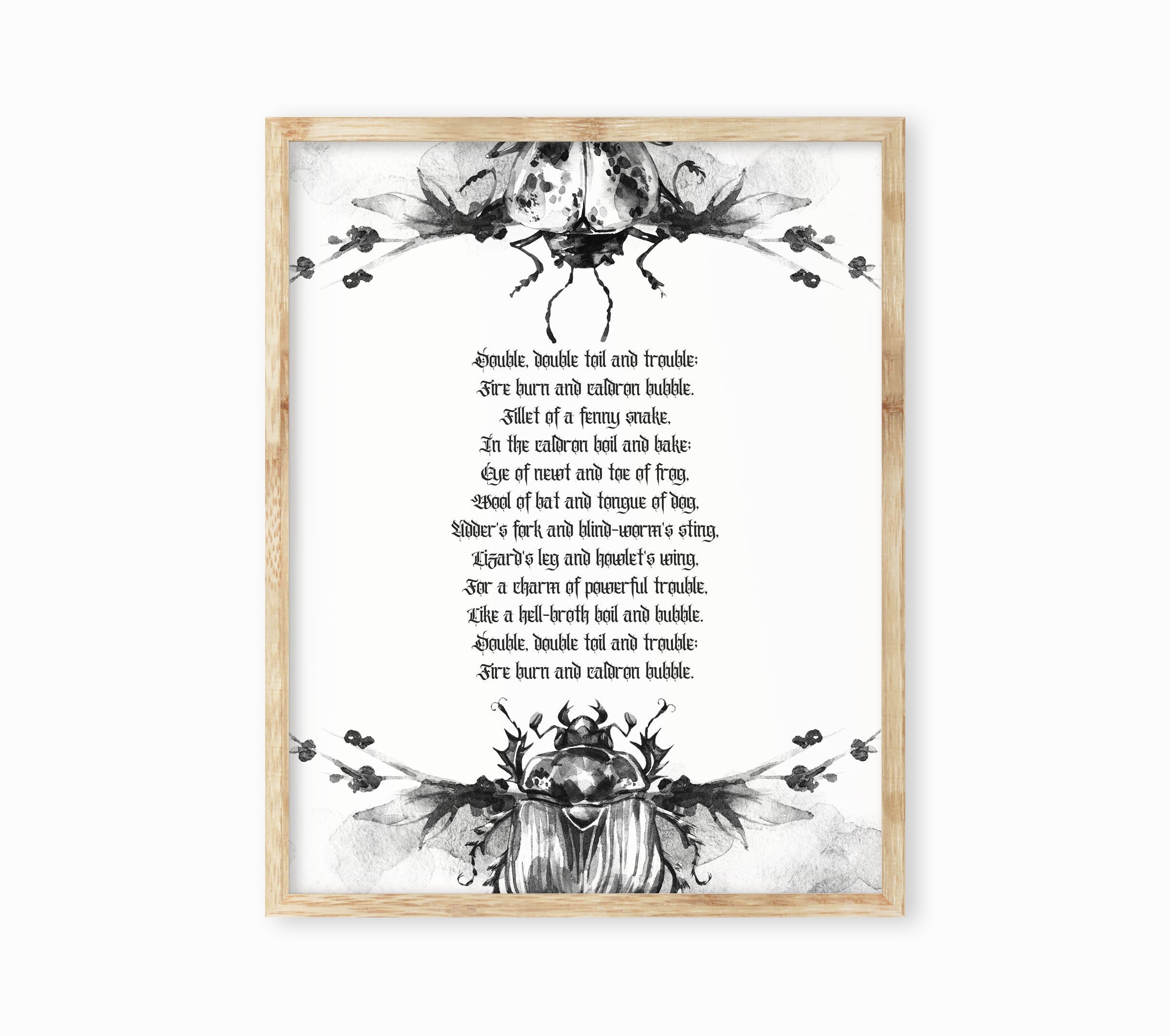 Toil and Trouble Macbeth Wall Art Print, William Shakespeare Unframed Black & White Halloween Art