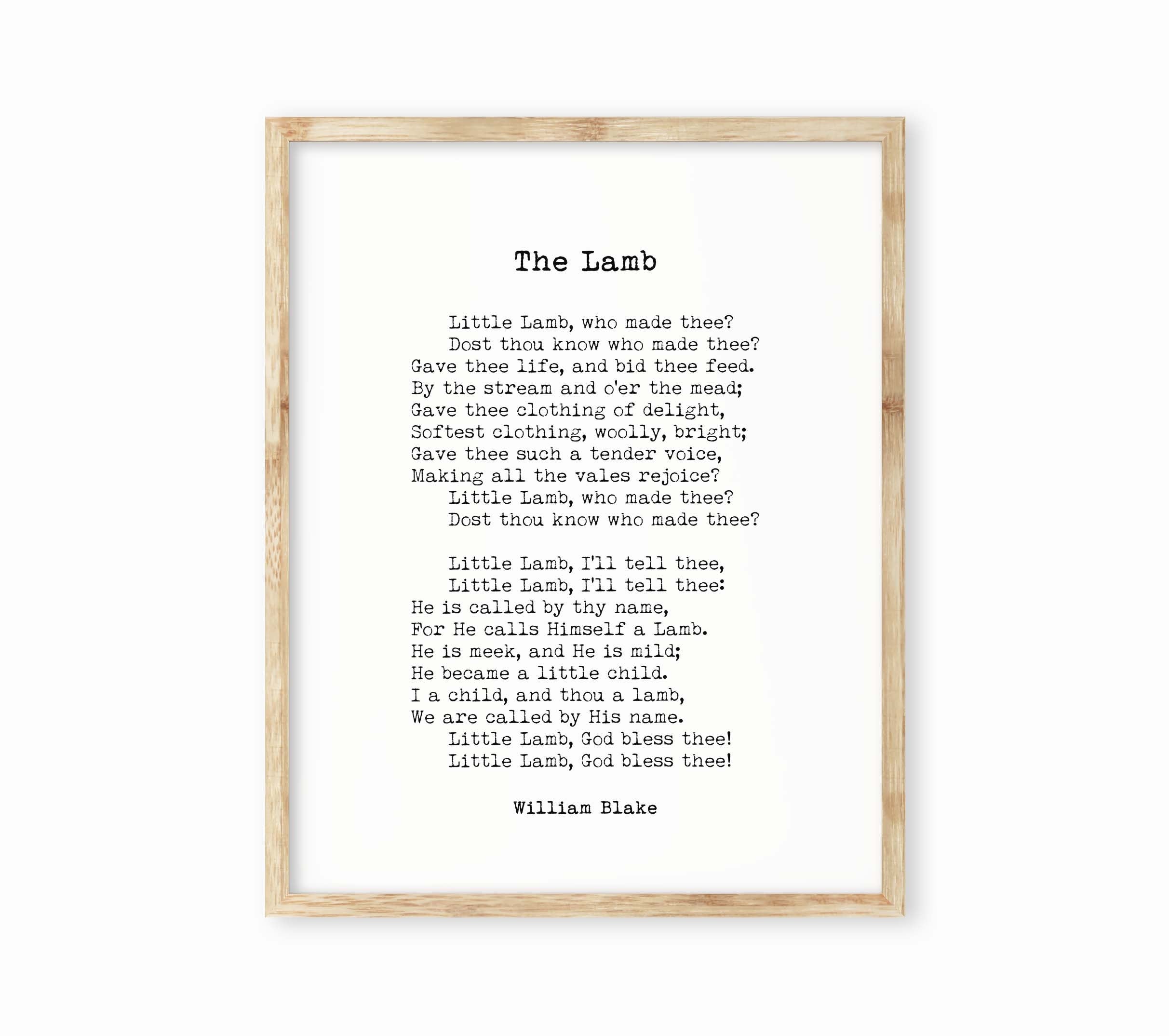 William Blake The Lamb Poem Wall Art Print in Black & White Art for Home Wall Decor Unframed