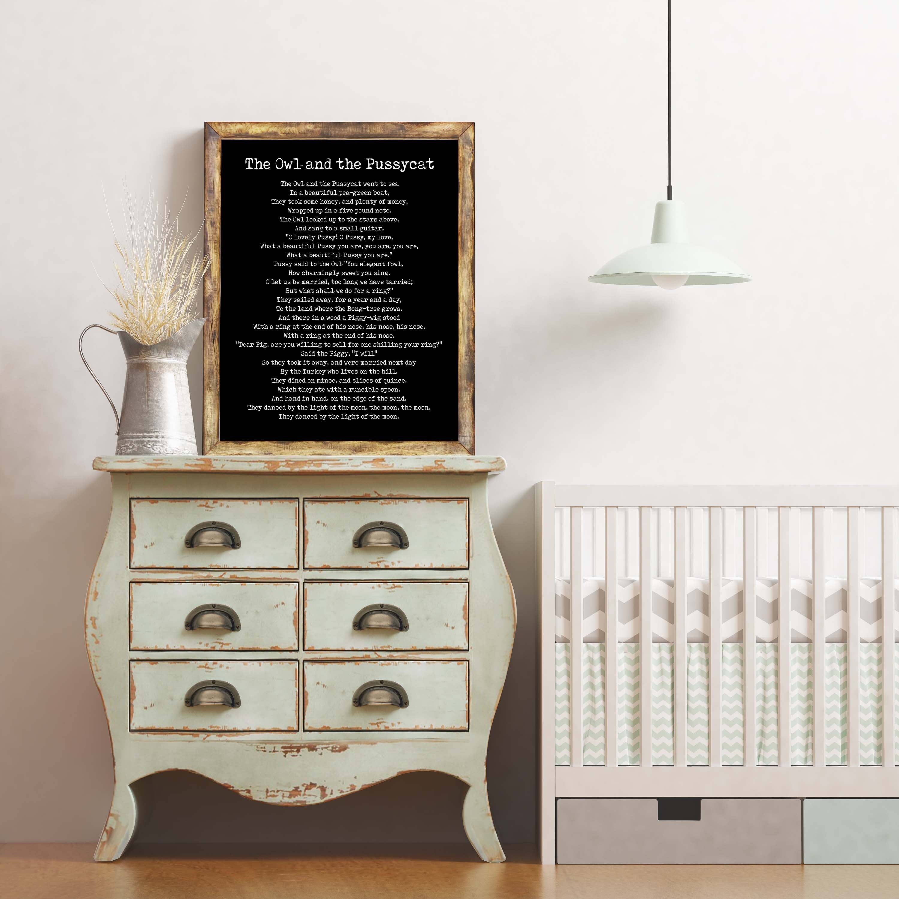 The Owl And The Pussycat Nursery Rhyme Wall Art Prints in Black & White, Unframed Nursery Wall Art