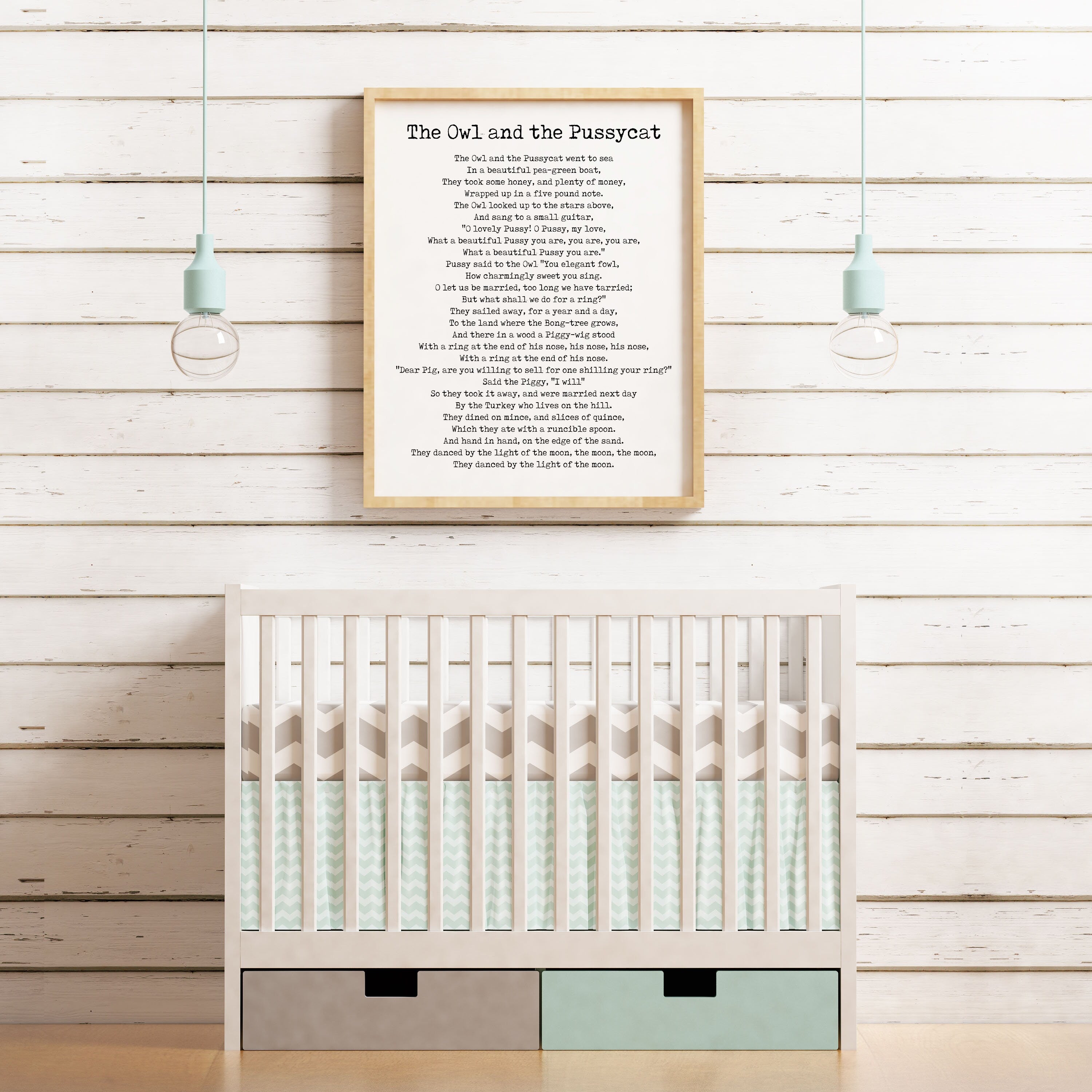 The Owl And The Pussycat Nursery Rhyme Wall Art Prints in Black & White, Unframed Nursery Wall Art