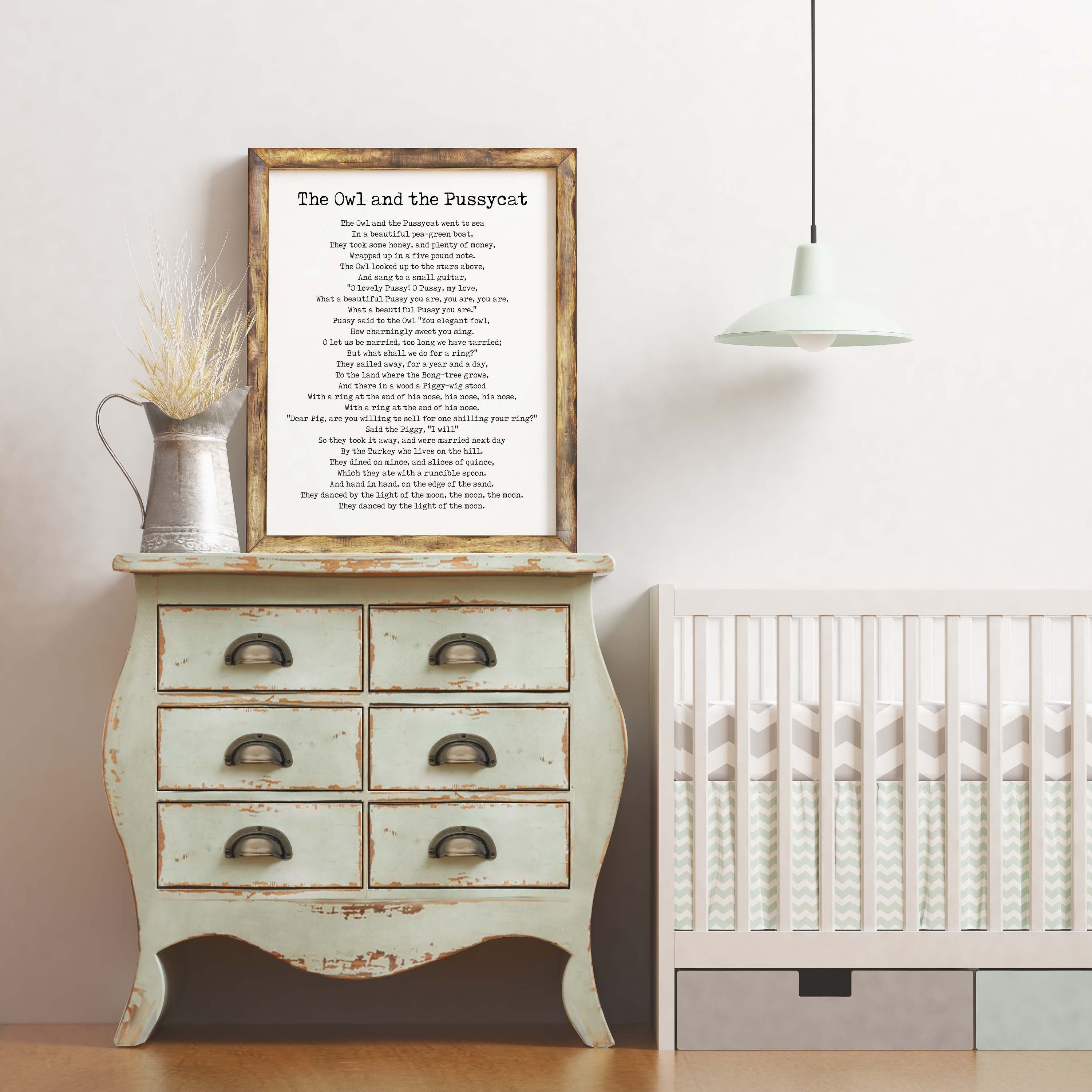 The Owl And The Pussycat Nursery Rhyme Wall Art Prints in Black & White, Unframed Nursery Wall Art