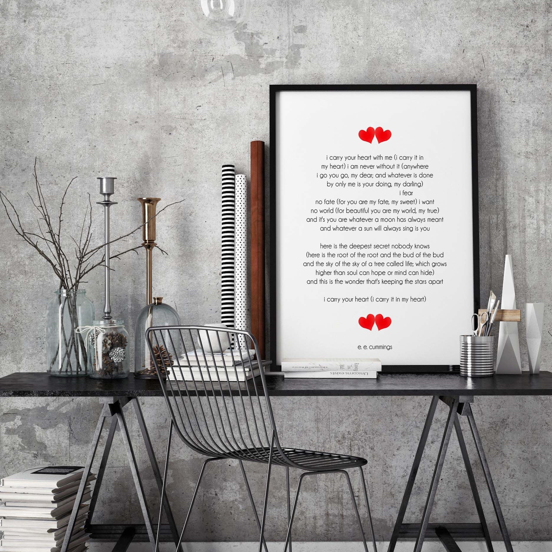 I carry your heart Printable Wall Art, e.e. cummings Love Poem Wall Art Prints