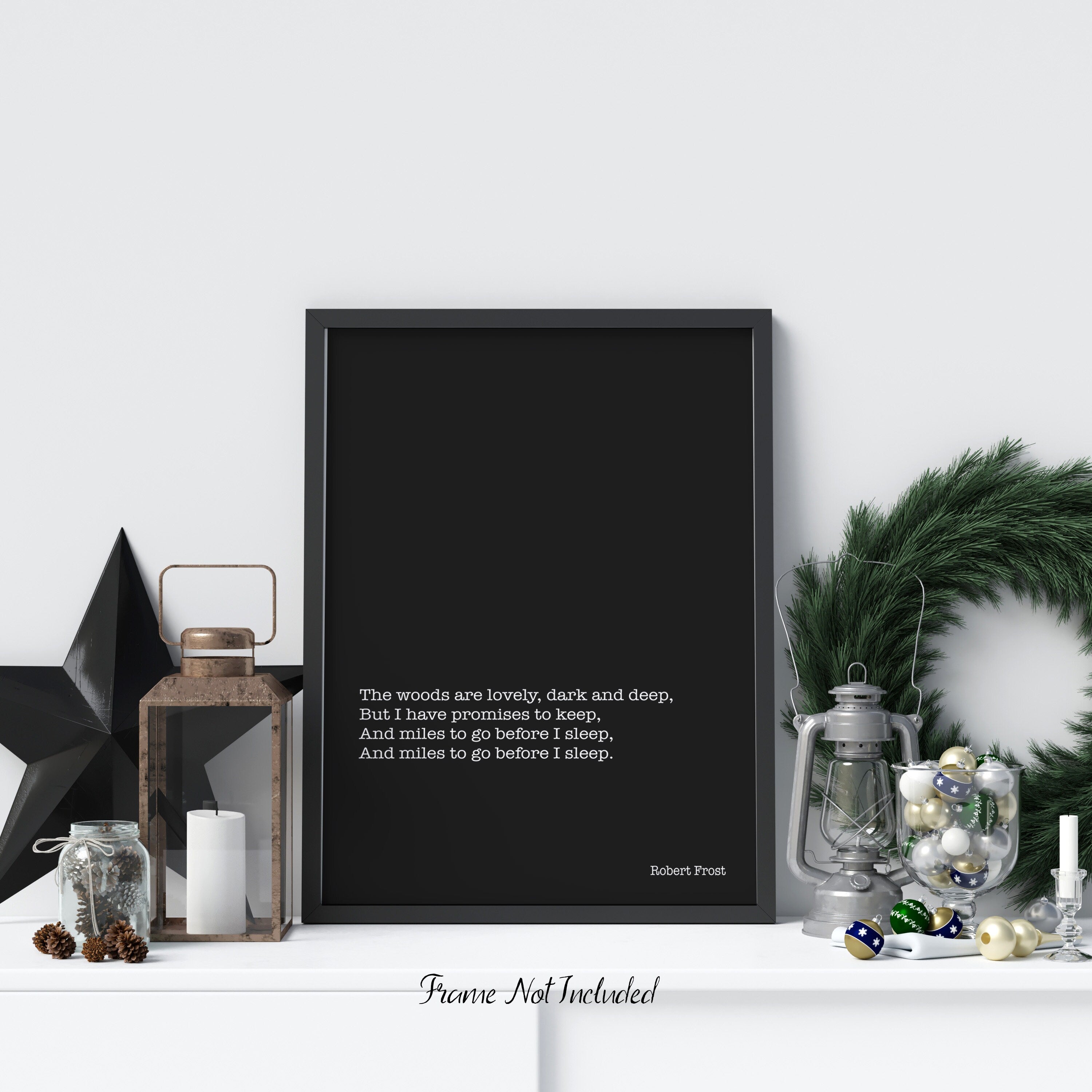 Robert Frost Poem Print, Snowy Evening Minimalist Scandinavian Style Poetry Poster in Black & White for Home Wall Decor