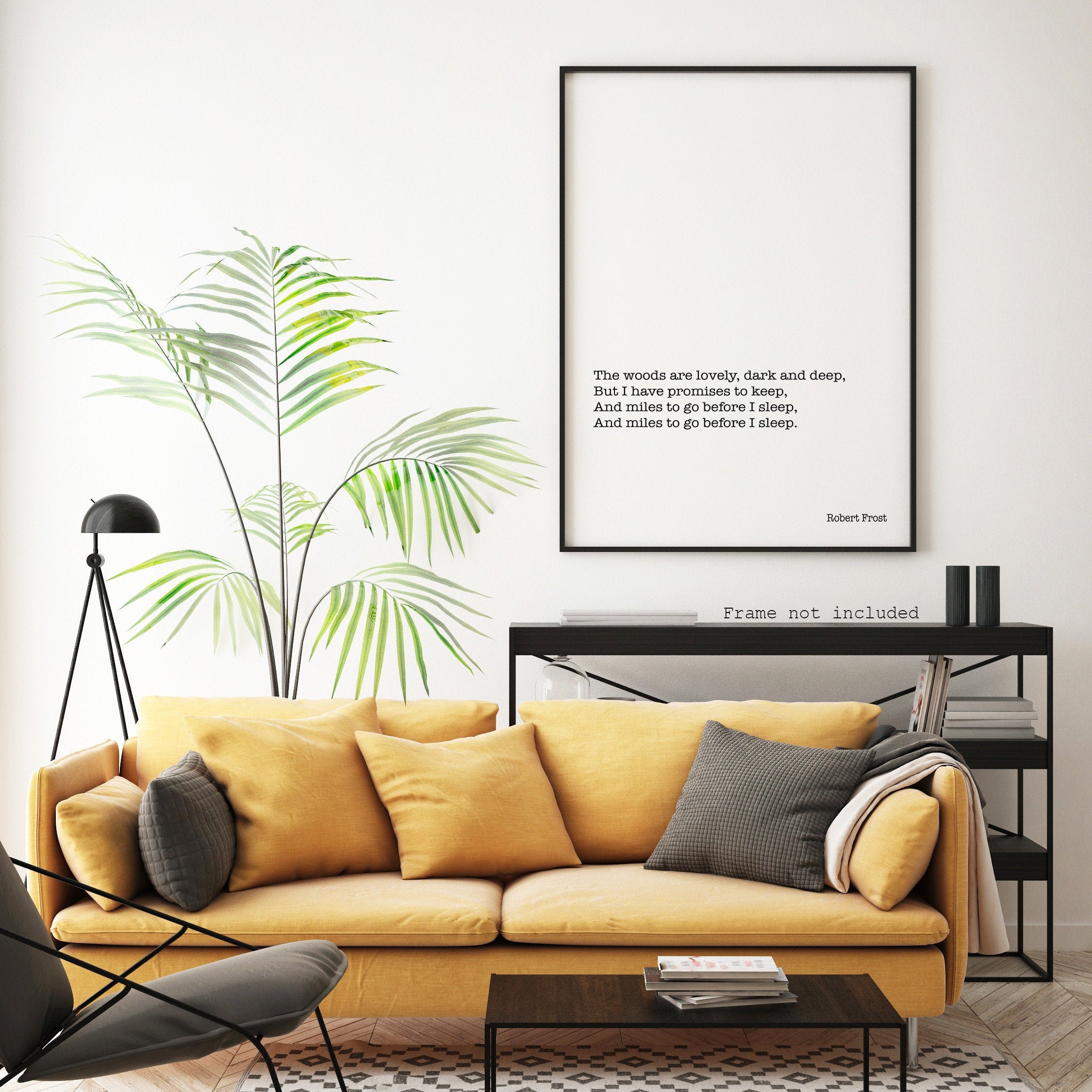 Robert Frost Poem Print, Snowy Evening Minimalist Scandinavian Style Poetry Poster in Black & White for Home Wall Decor