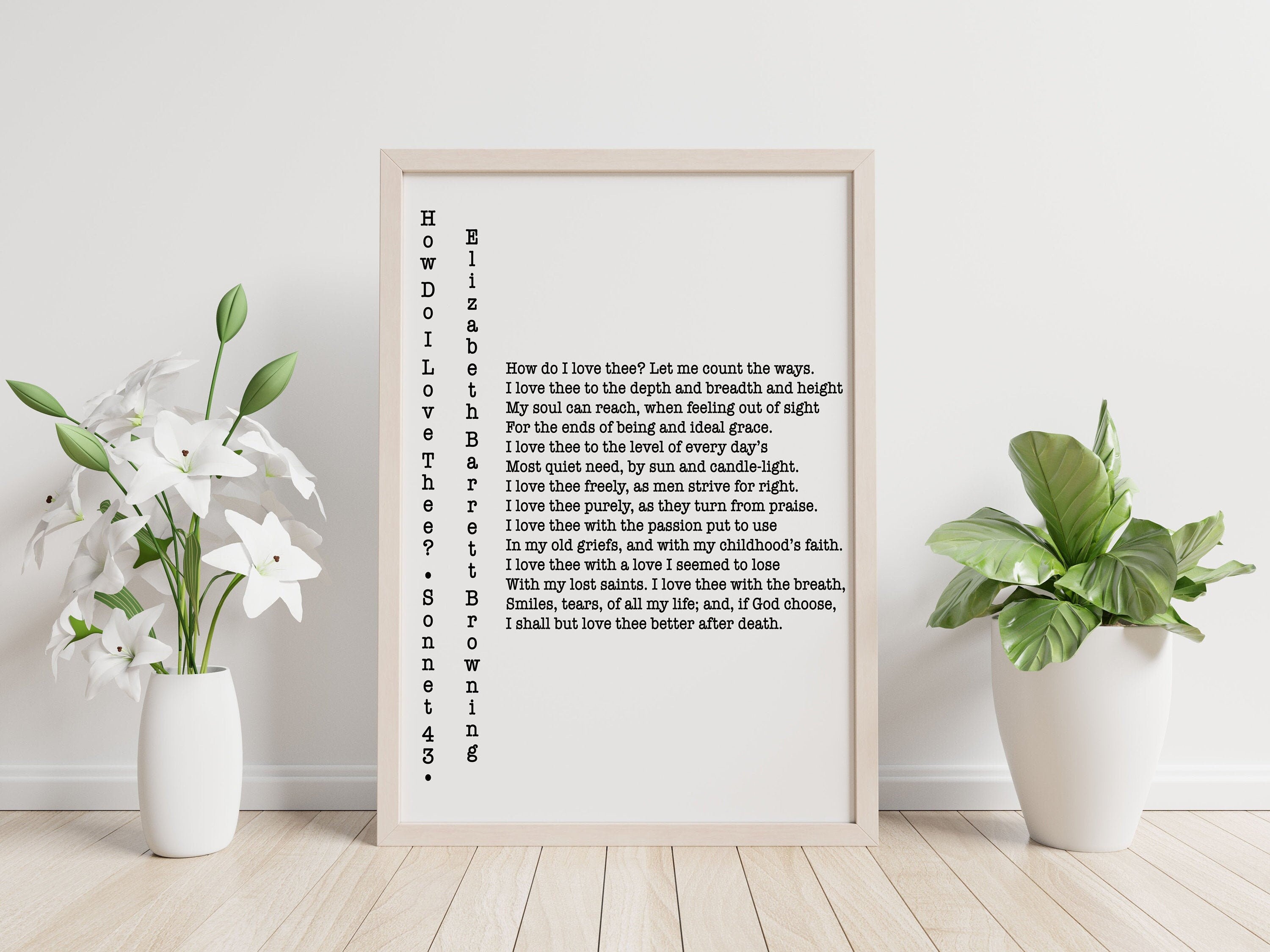 How Do I Love Thee Elizabeth Barrett Browning Unframed Wall Art Prints in Black & White, Sonnets from the Portuguese 43