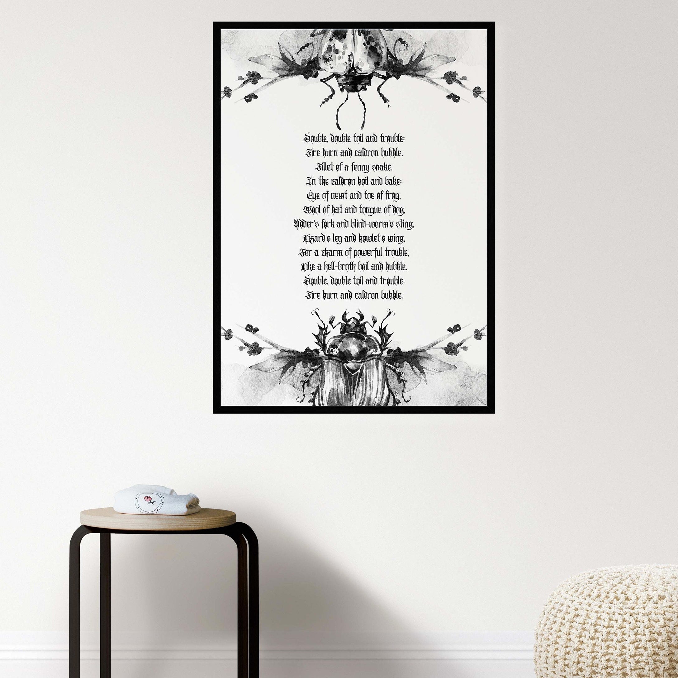 Toil and Trouble Macbeth Wall Art Print, William Shakespeare Unframed Black & White Halloween Art