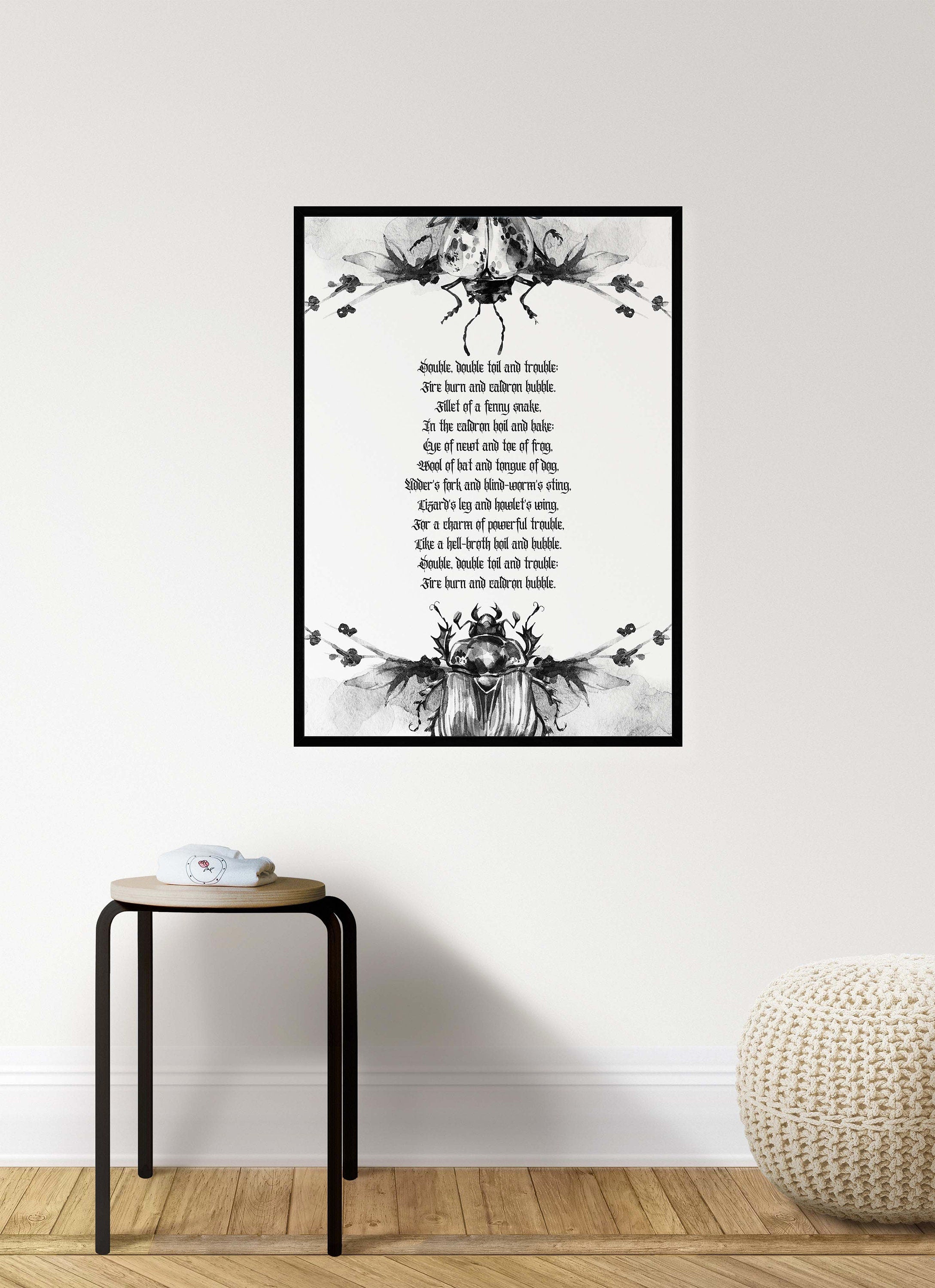 Toil and Trouble Macbeth Wall Art Print, William Shakespeare Unframed Black & White Halloween Art