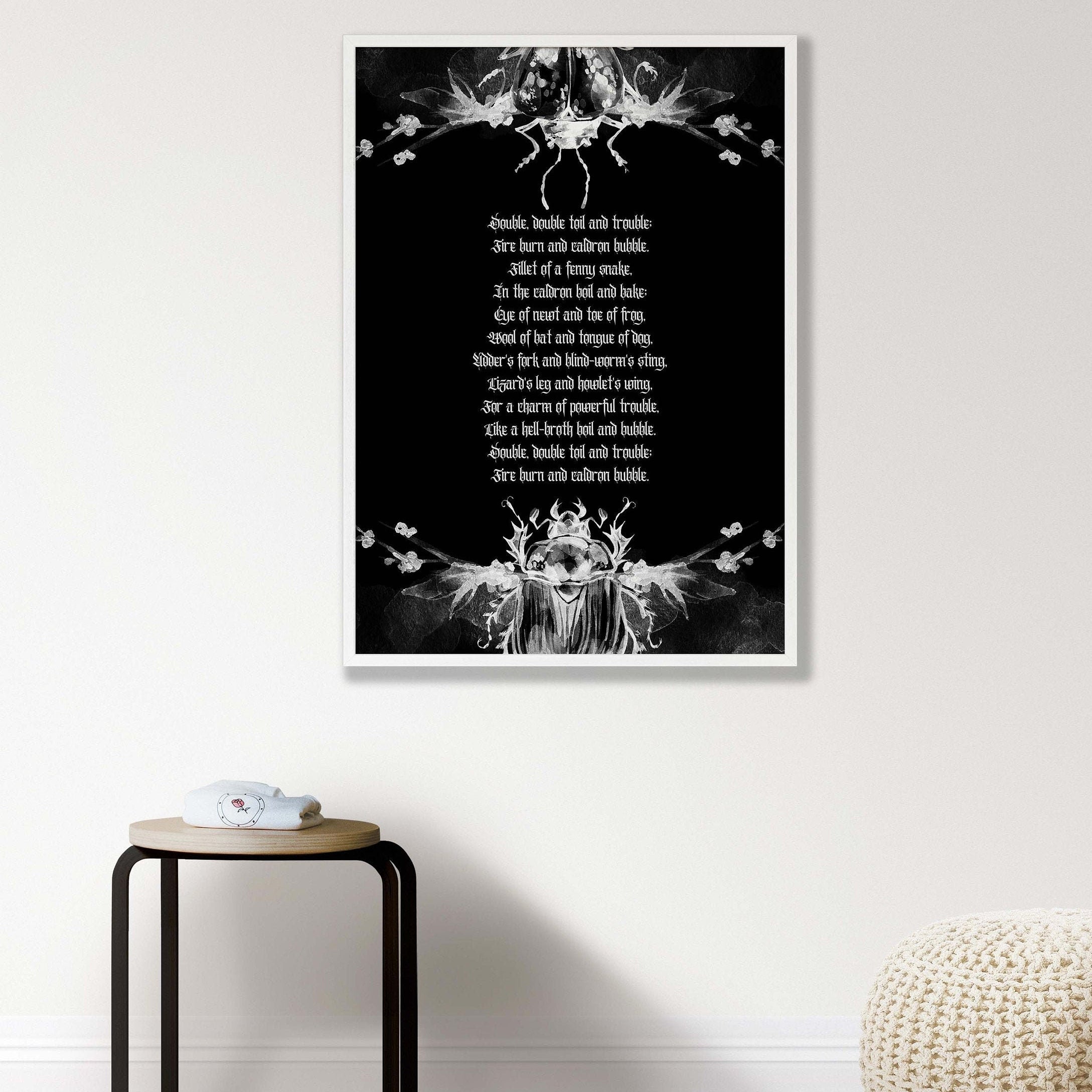 Toil and Trouble Macbeth Wall Art Print, William Shakespeare Unframed Black & White Halloween Art