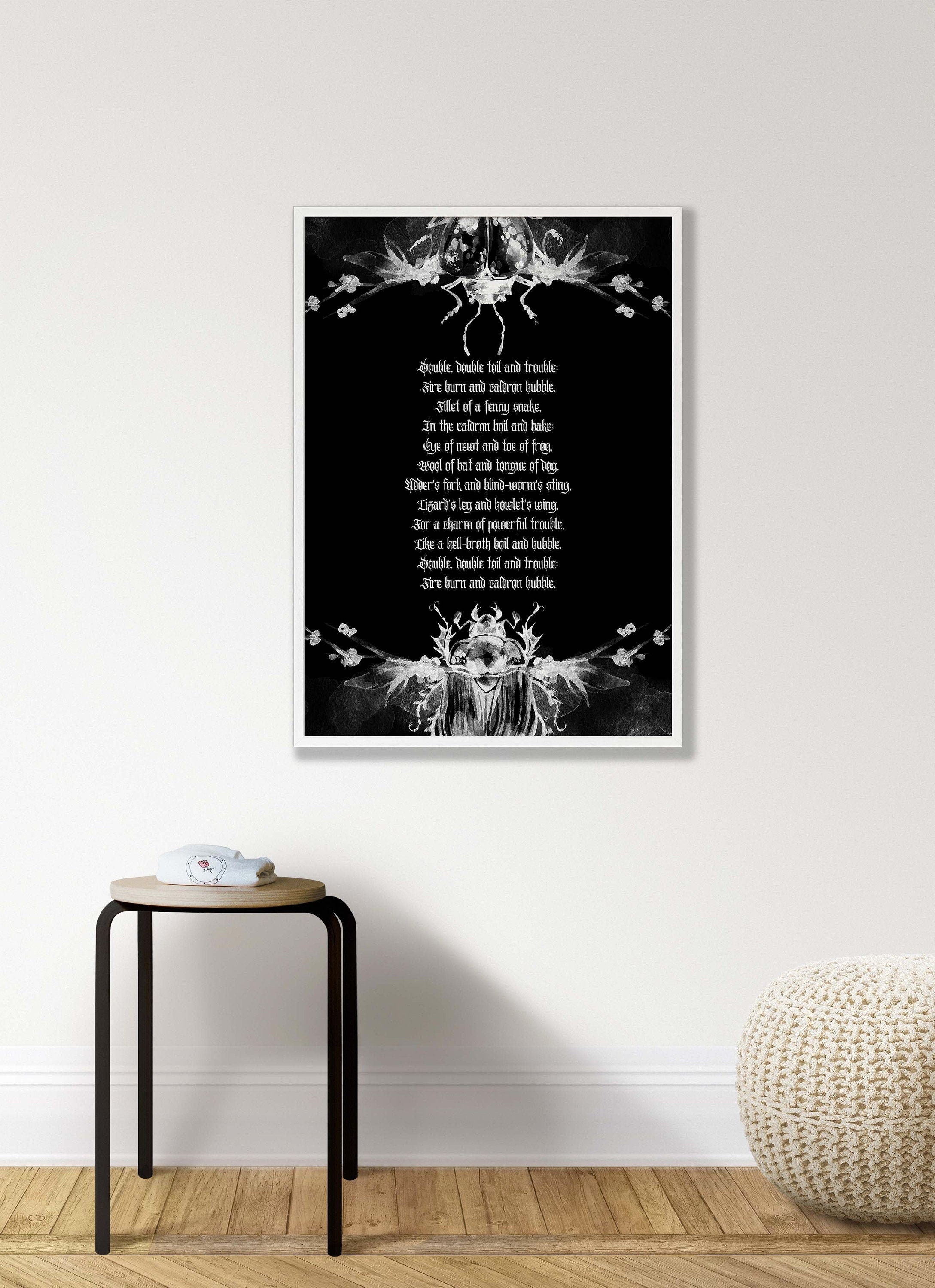 Toil and Trouble Macbeth Wall Art Print, William Shakespeare Unframed Black & White Halloween Art