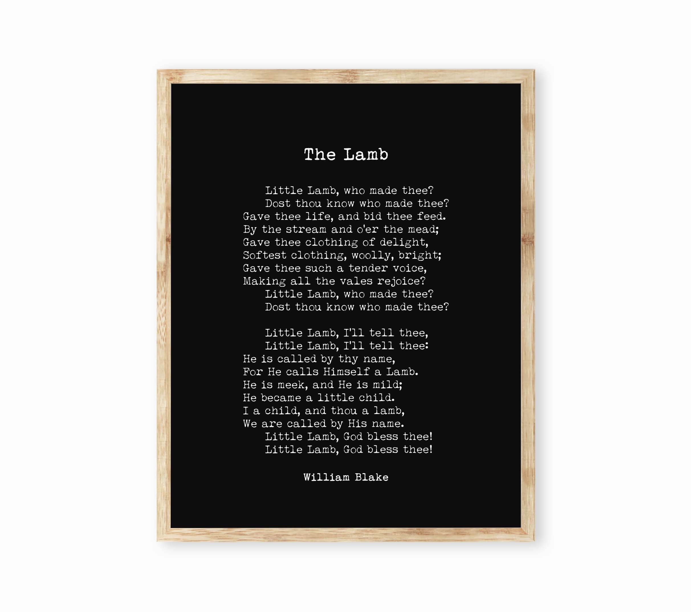 William Blake The Lamb Poem Wall Art Print in Black & White Art for Home Wall Decor Unframed