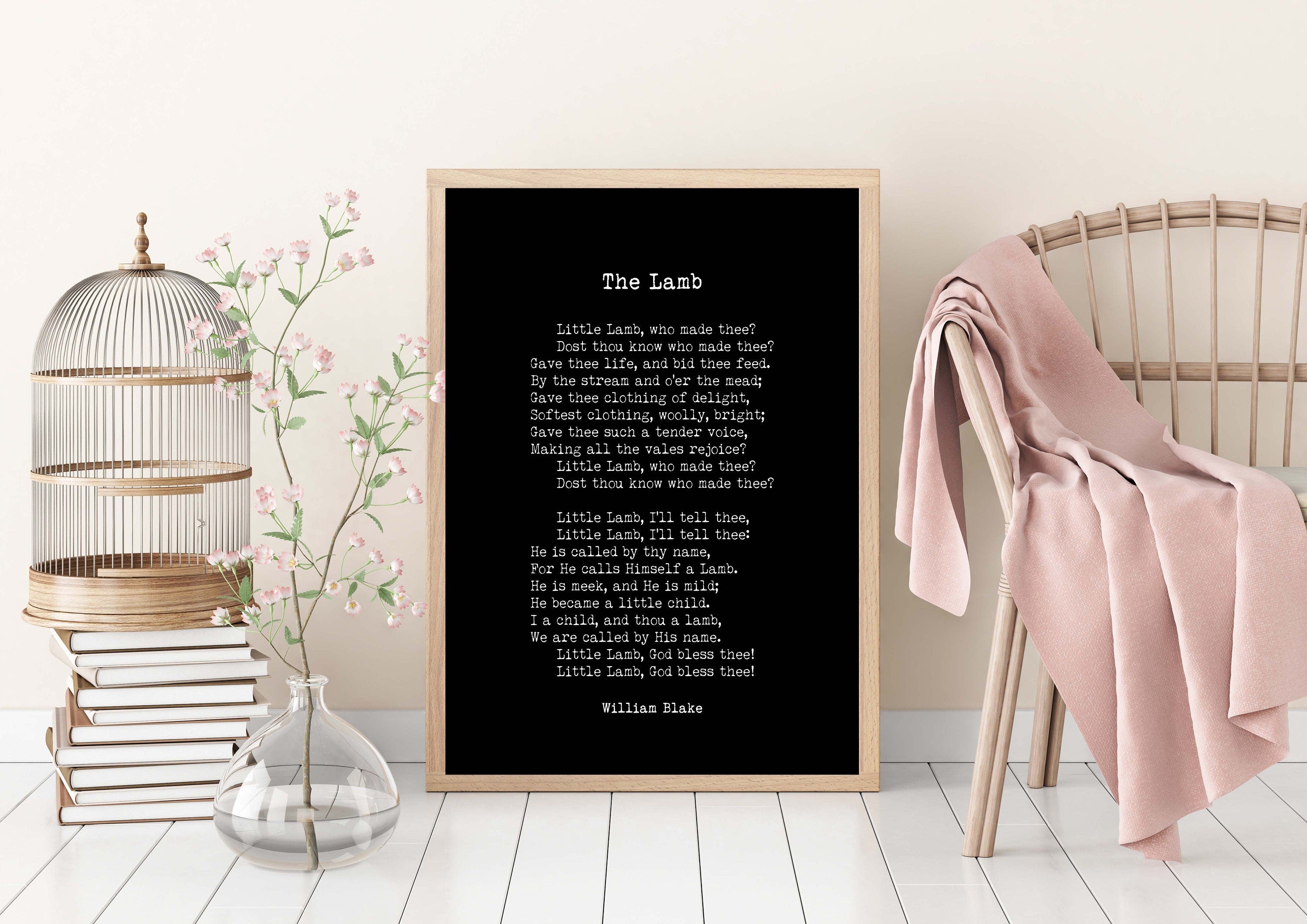 William Blake The Lamb Poem Wall Art Print in Black & White Art for Home Wall Decor Unframed