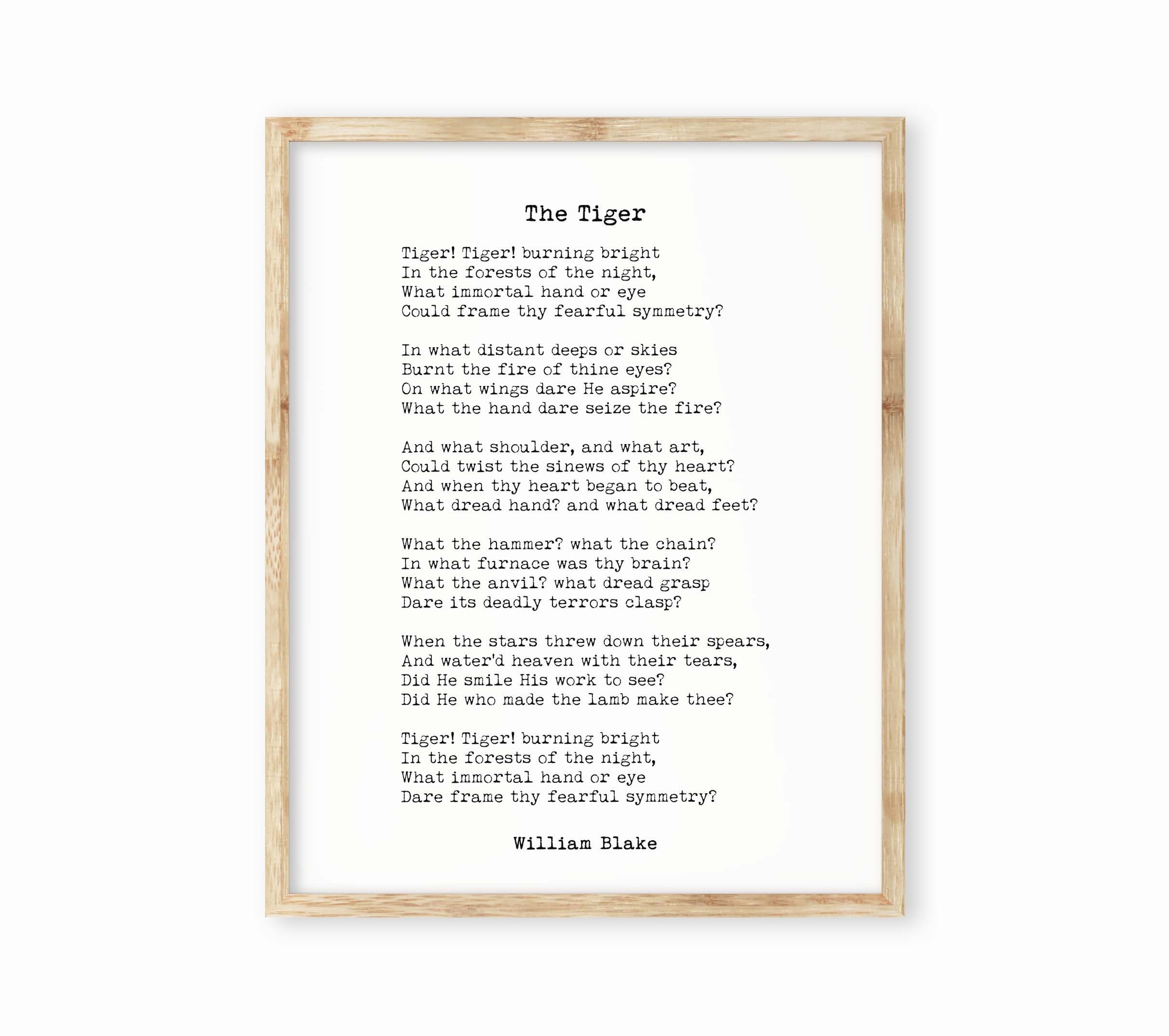William Blake The Tiger Poem Wall Art Print in Black & White Art for Home Wall Decor Unframed