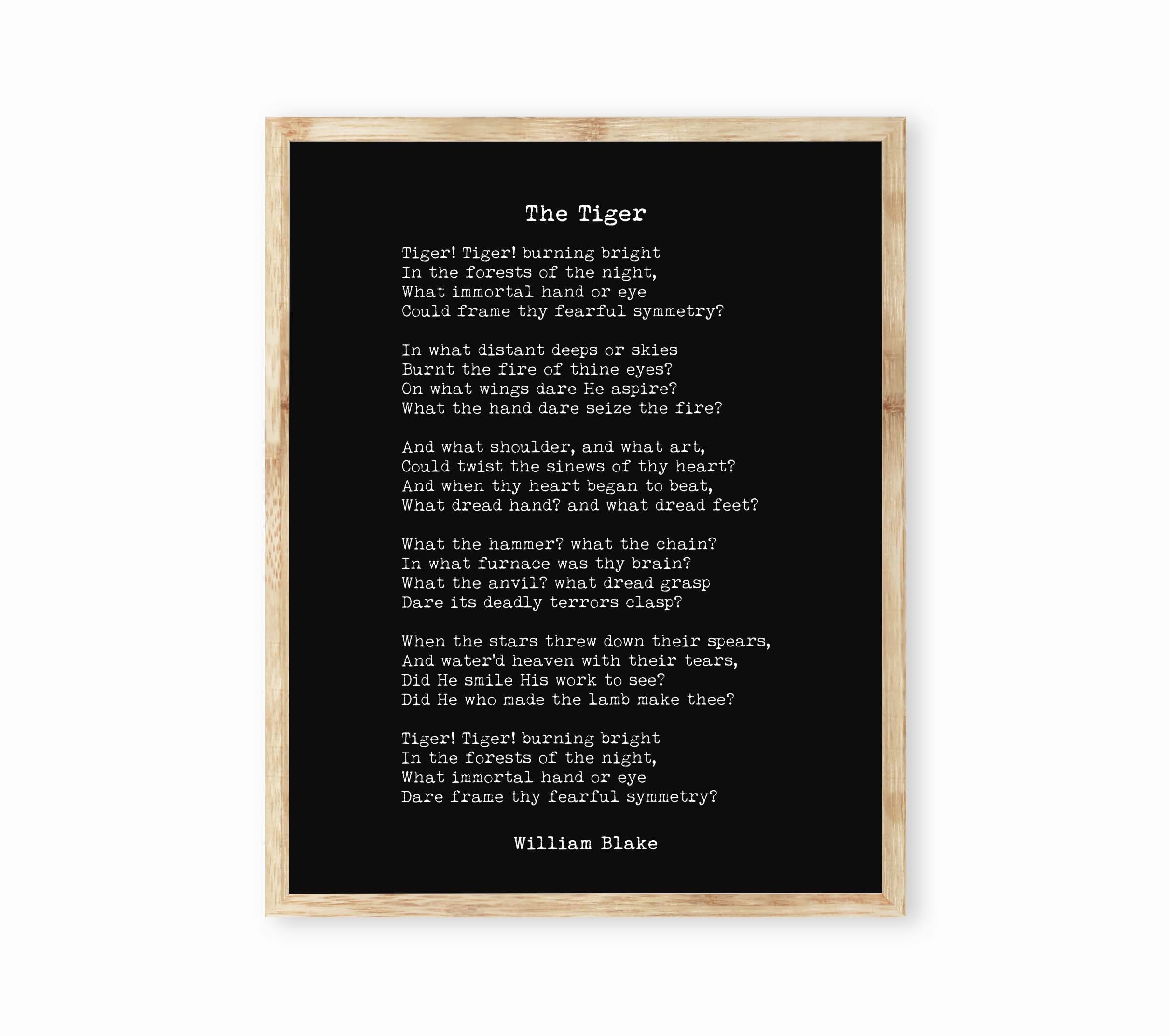 William Blake The Tiger Poem Wall Art Print in Black & White Art for Home Wall Decor Unframed