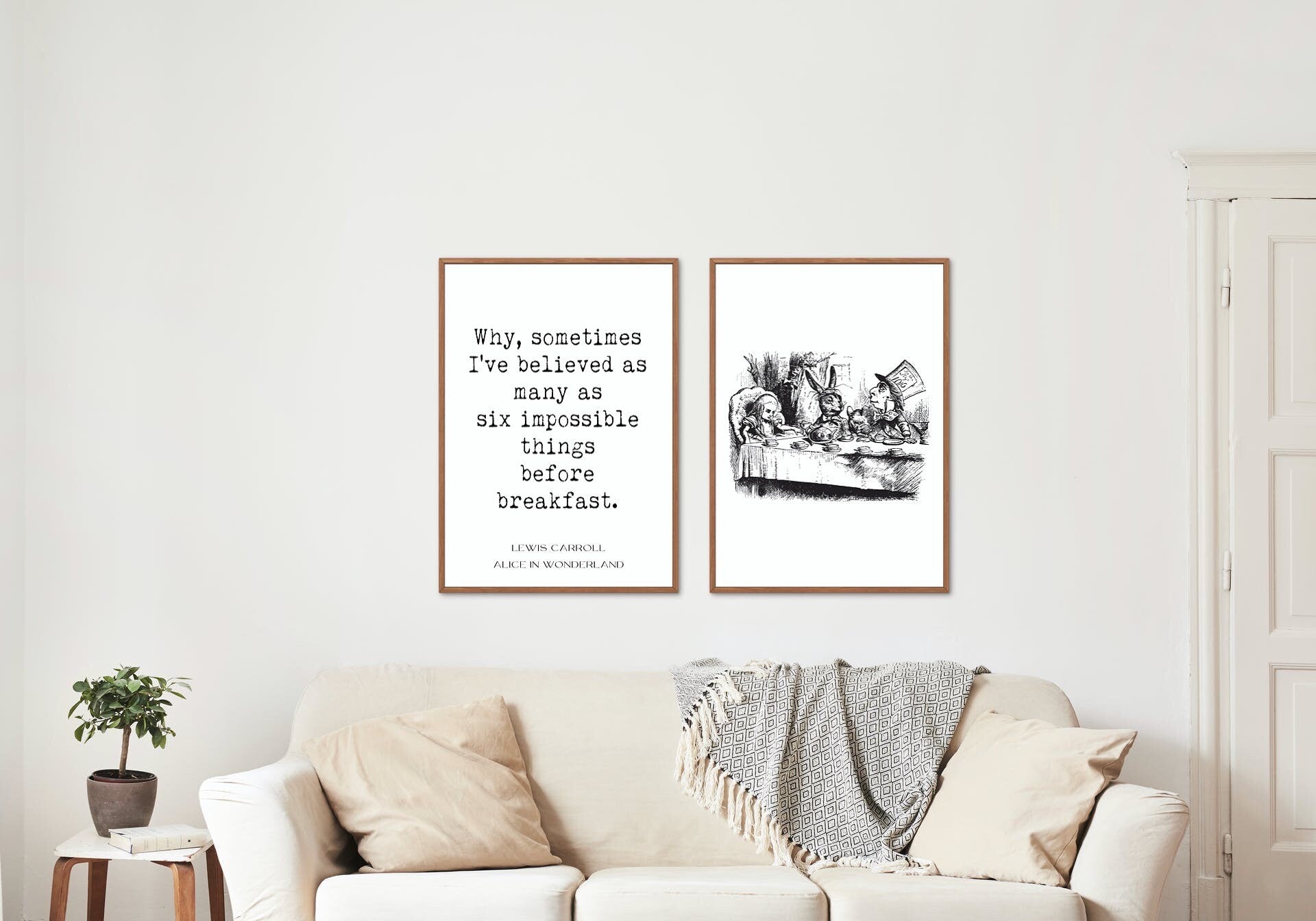 Alice in Wonderland Wall Art Print Set, Lewis Carroll Cheshire Cat Quote Print
