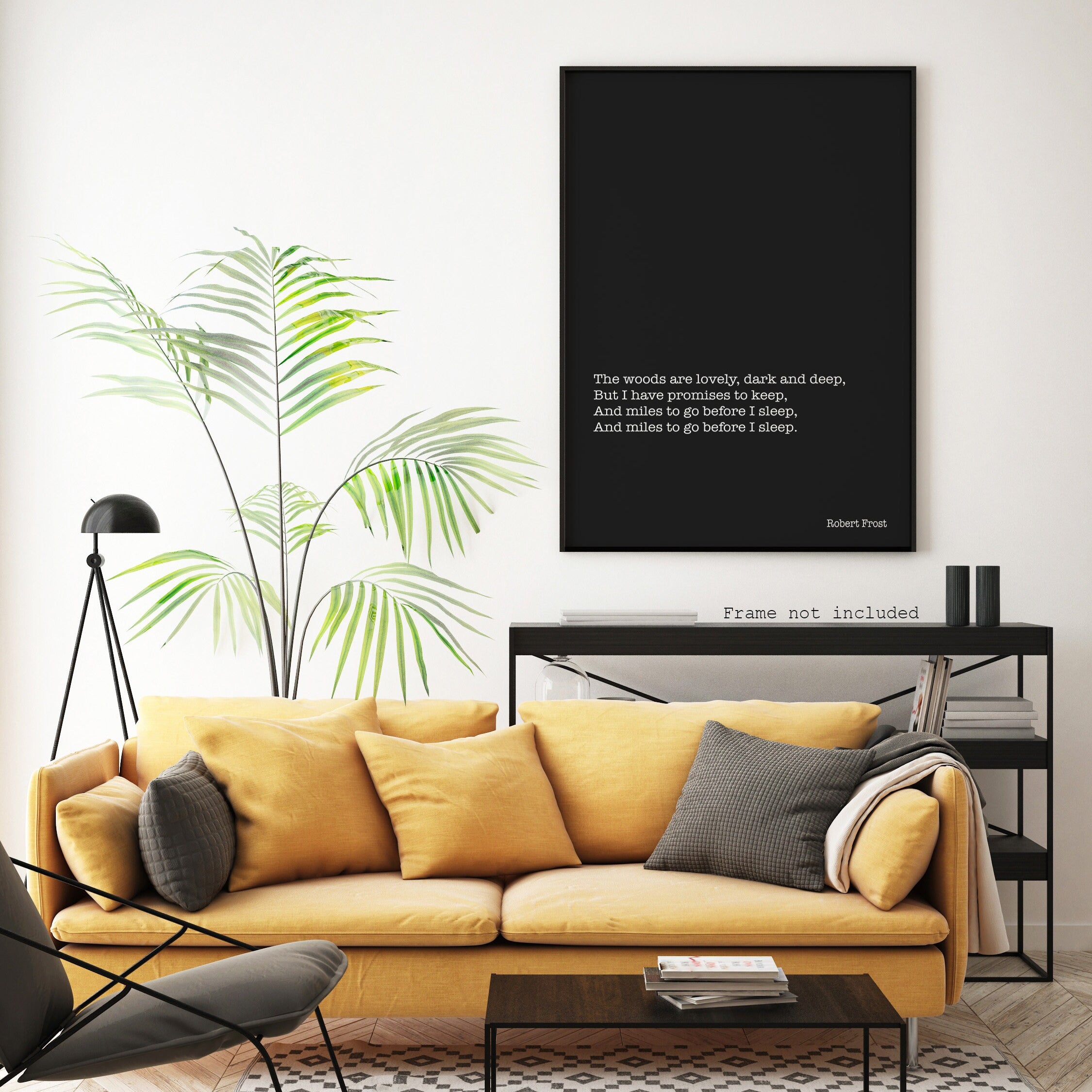 Robert Frost Poem Print, Snowy Evening Minimalist Scandinavian Style Poetry Poster in Black & White for Home Wall Decor