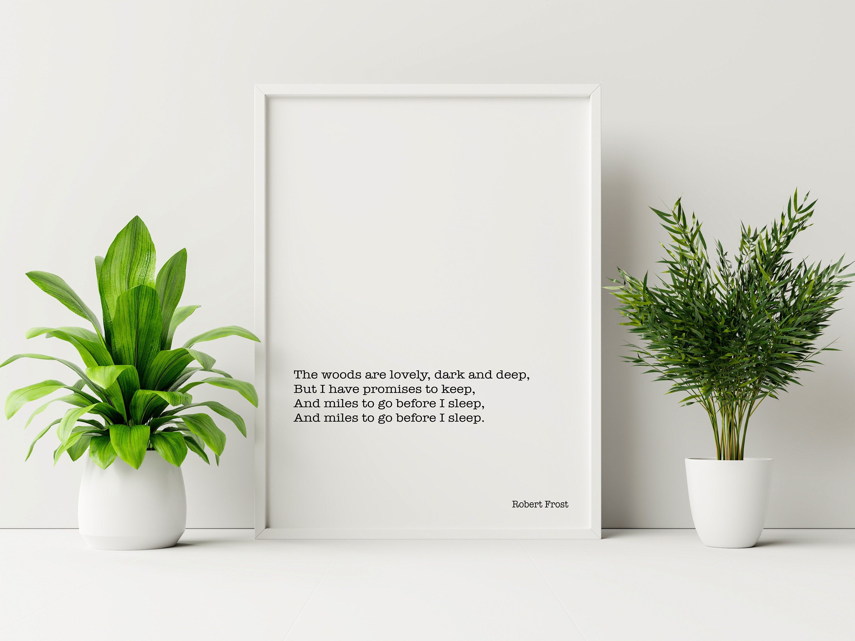 Robert Frost Poem Print, Snowy Evening Minimalist Scandinavian Style Poetry Poster in Black & White for Home Wall Decor