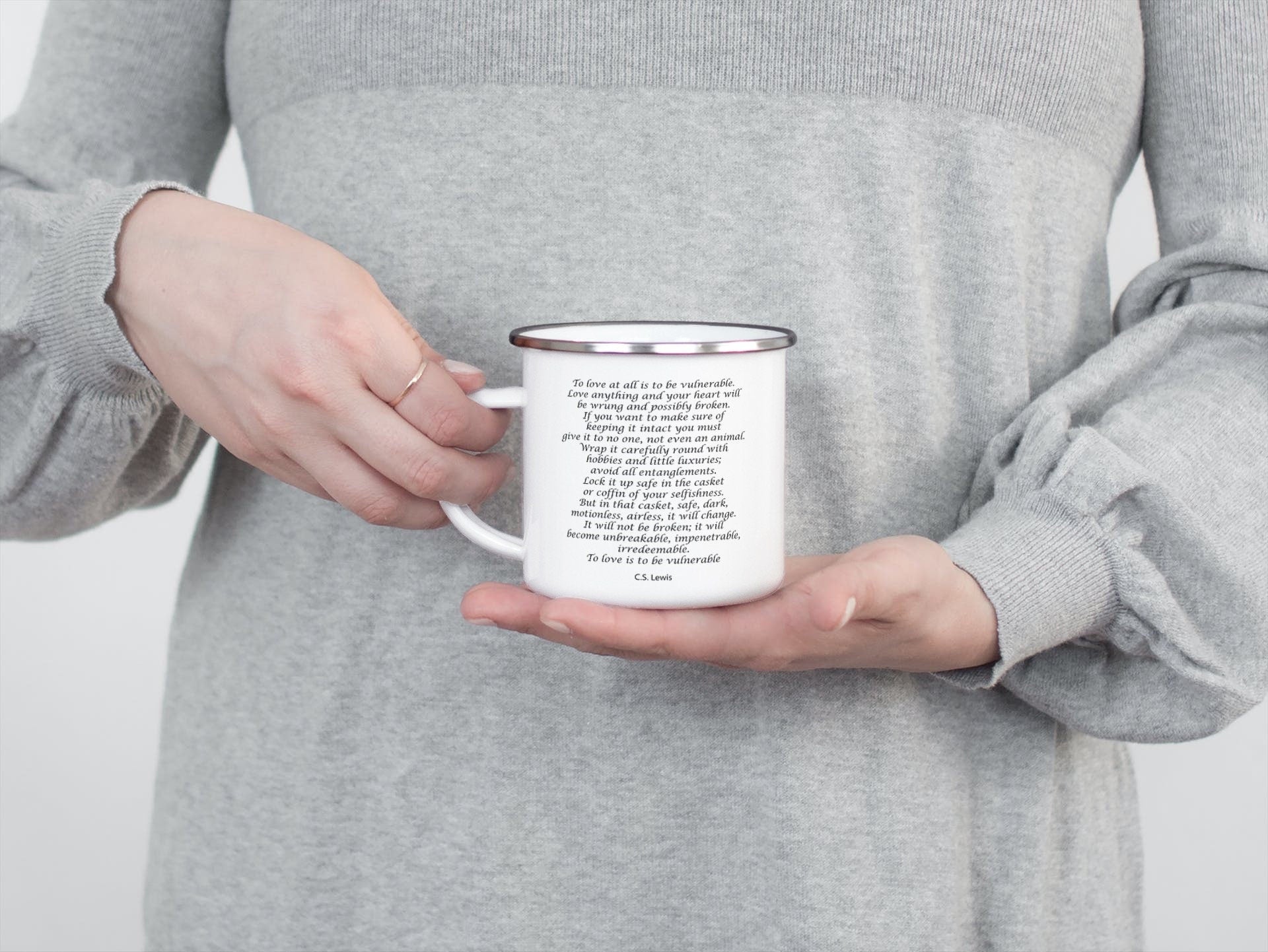 CS Lewis Quote Enamel Coffee Mug, To Love Is To Be Tea Mug
