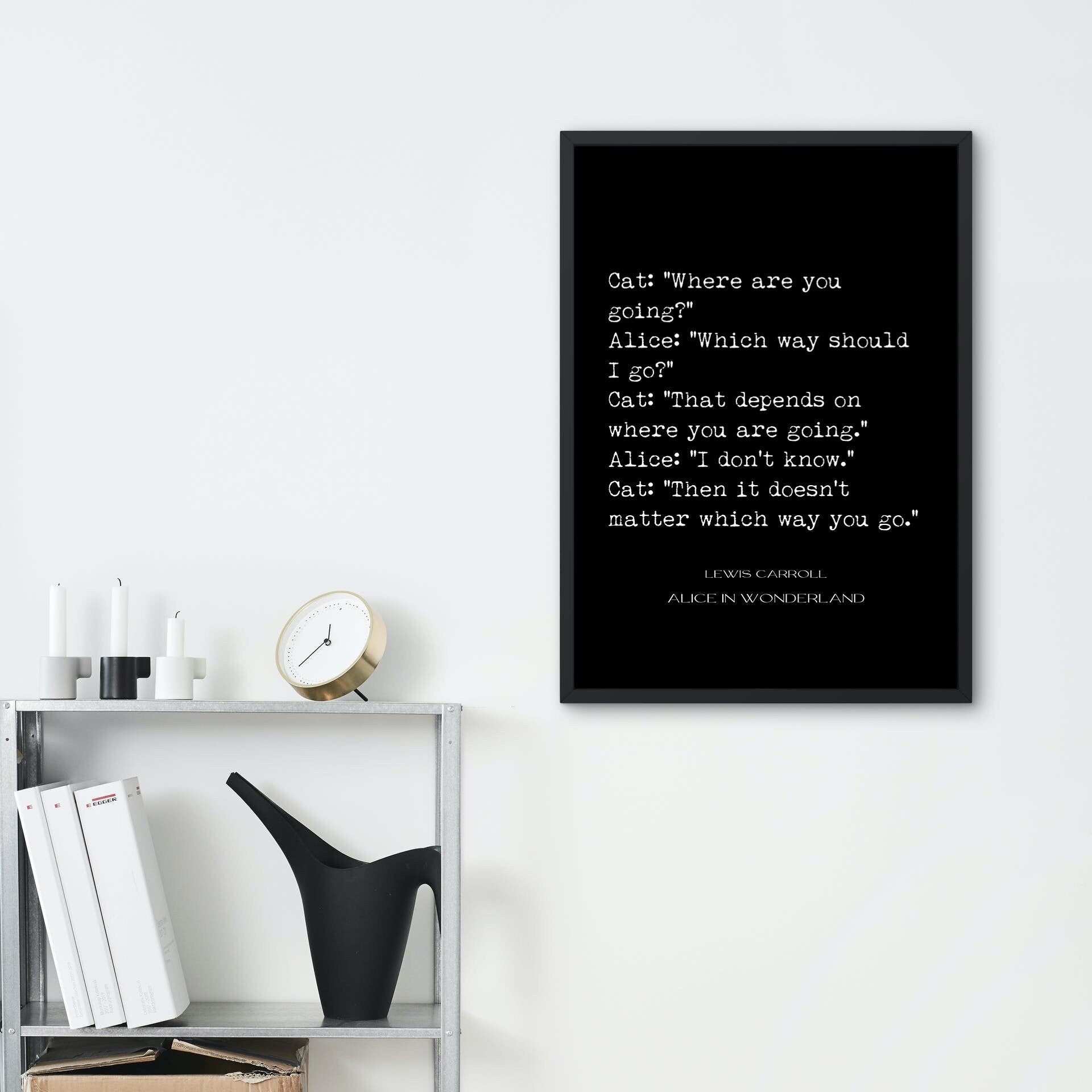 Alice in Wonderland Wall Art Prints, Lewis Carroll Cheshire Cat Quote Print