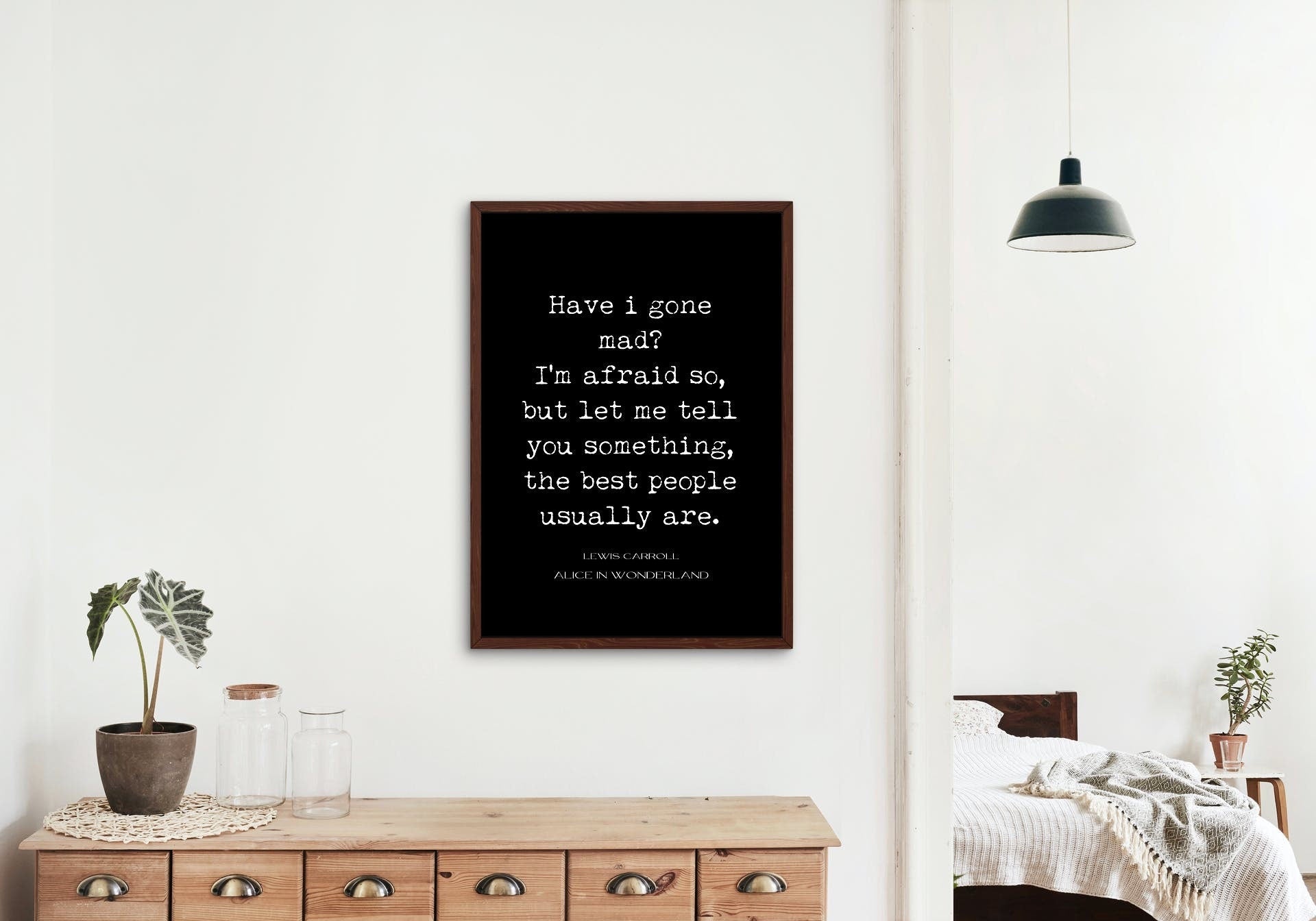 Alice in Wonderland Wall Art Prints, Lewis Carroll Cheshire Cat Quote Print