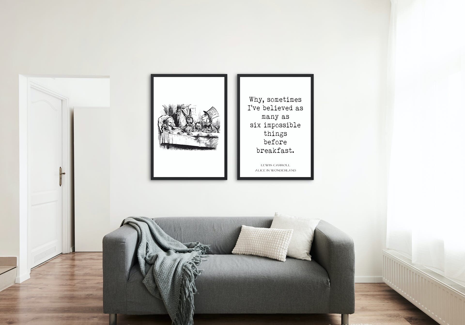Alice in Wonderland Wall Art Print Set, Lewis Carroll Cheshire Cat Quote Print