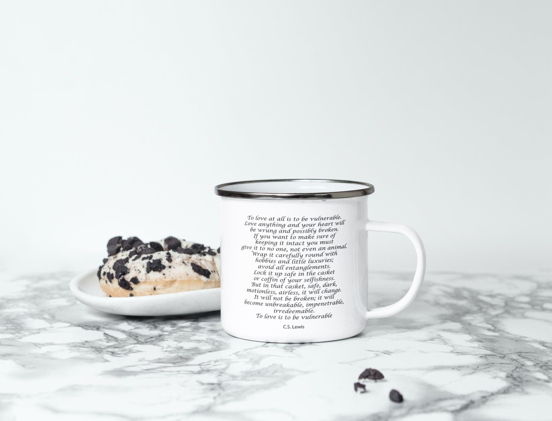 CS Lewis Quote Enamel Coffee Mug, To Love Is To Be Tea Mug