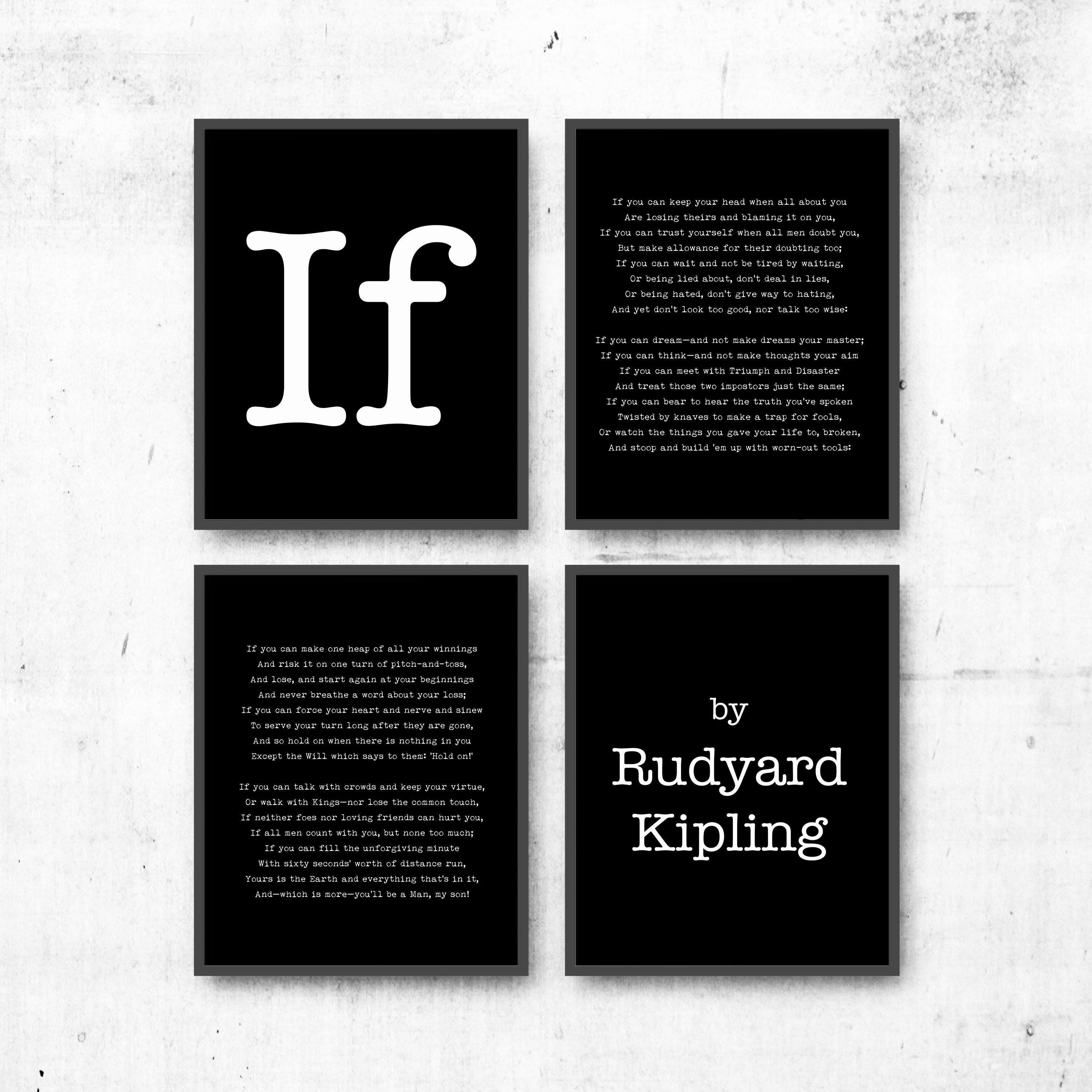 IF Rudyard Kipling Poem Prints Set of 4, Unframed Black & White Art