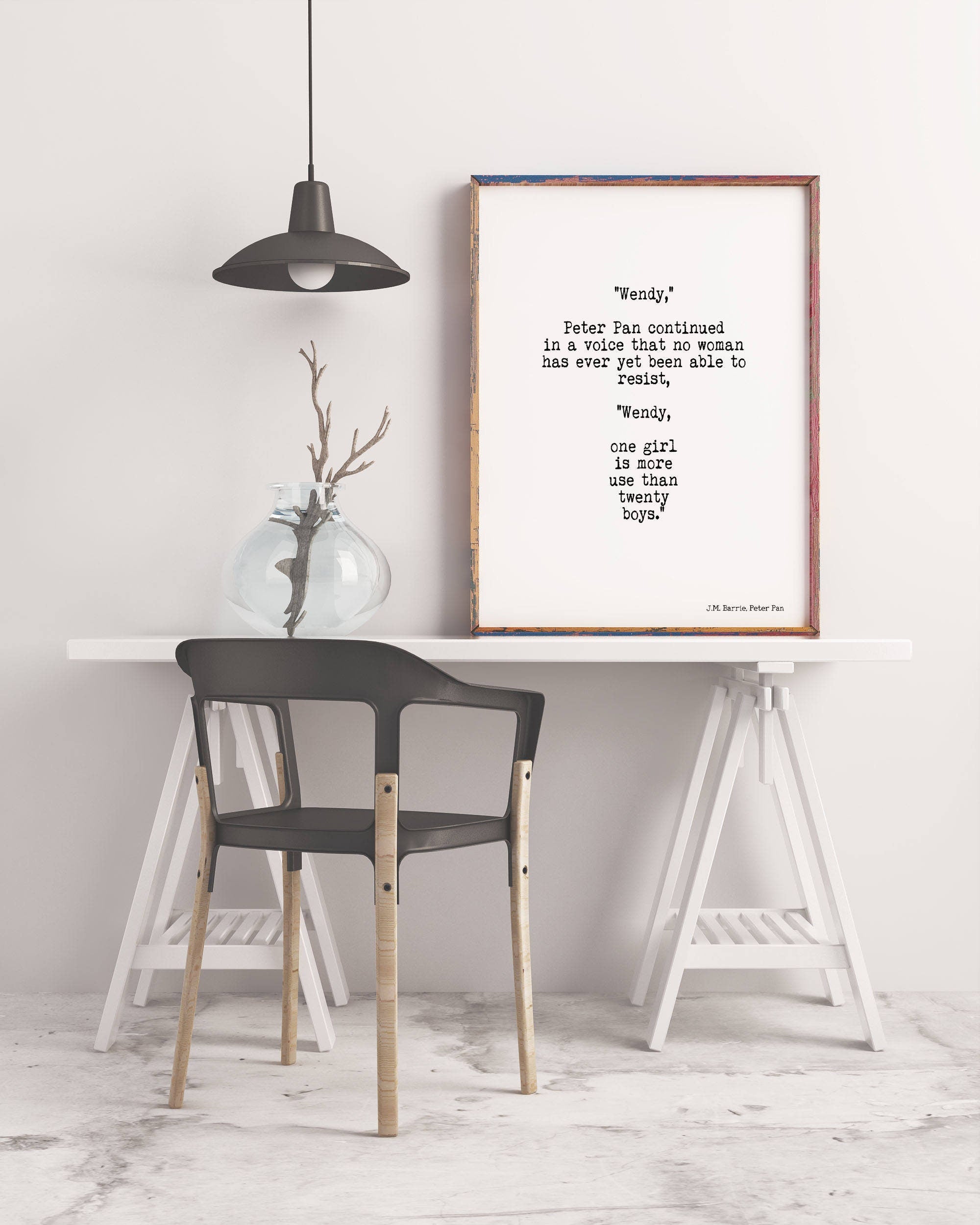 Peter Pan One Girl Is More Use Than Twenty Boys Girl Power Quote Wall Art Prints, Unframed Wall Decor in Black and White