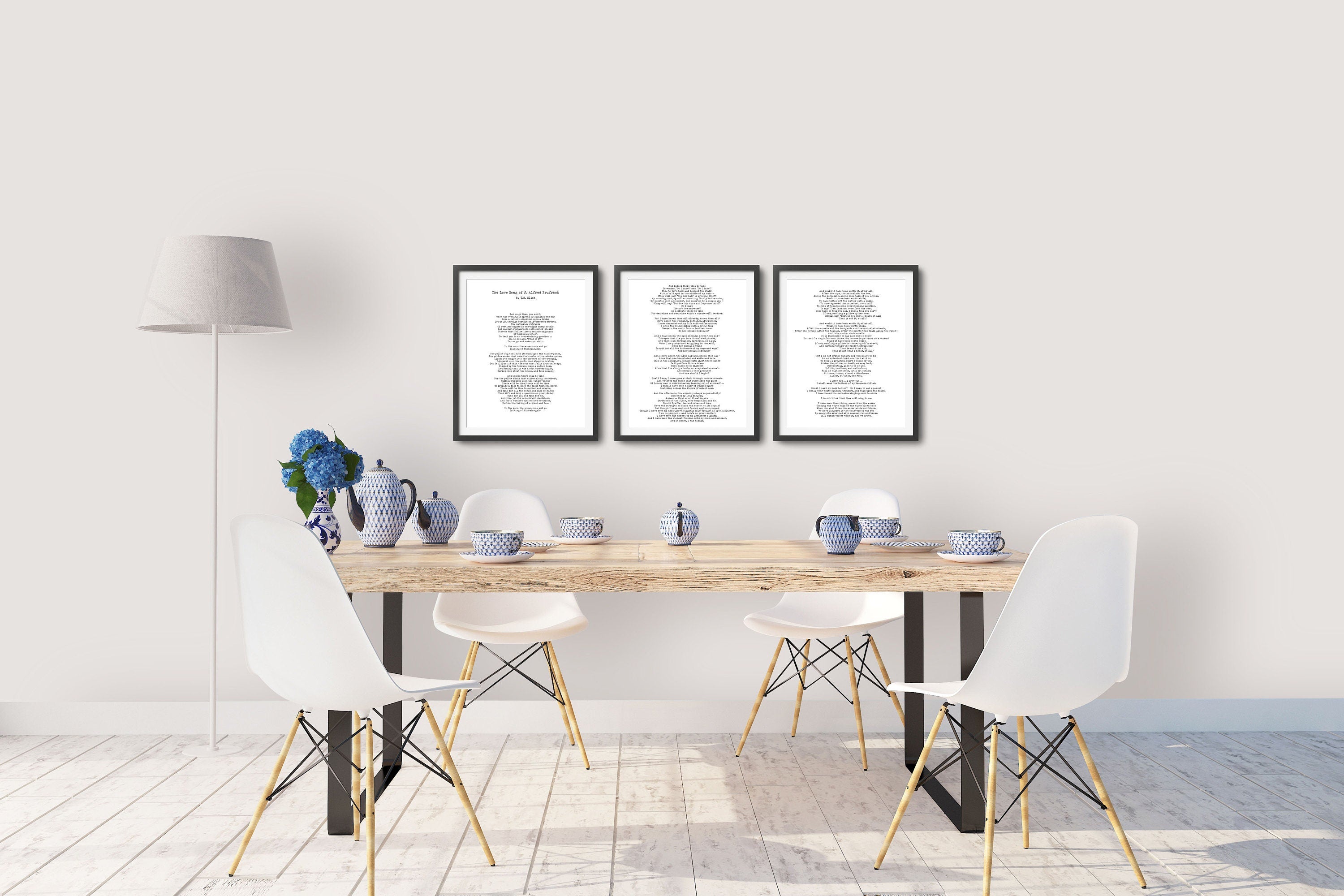 The Love Song of J. Alfred Prufrock by T S Eliot in Black & White, unframed Wall Art Print Set of 3 for Living Room or Bedroom Wall Decor
