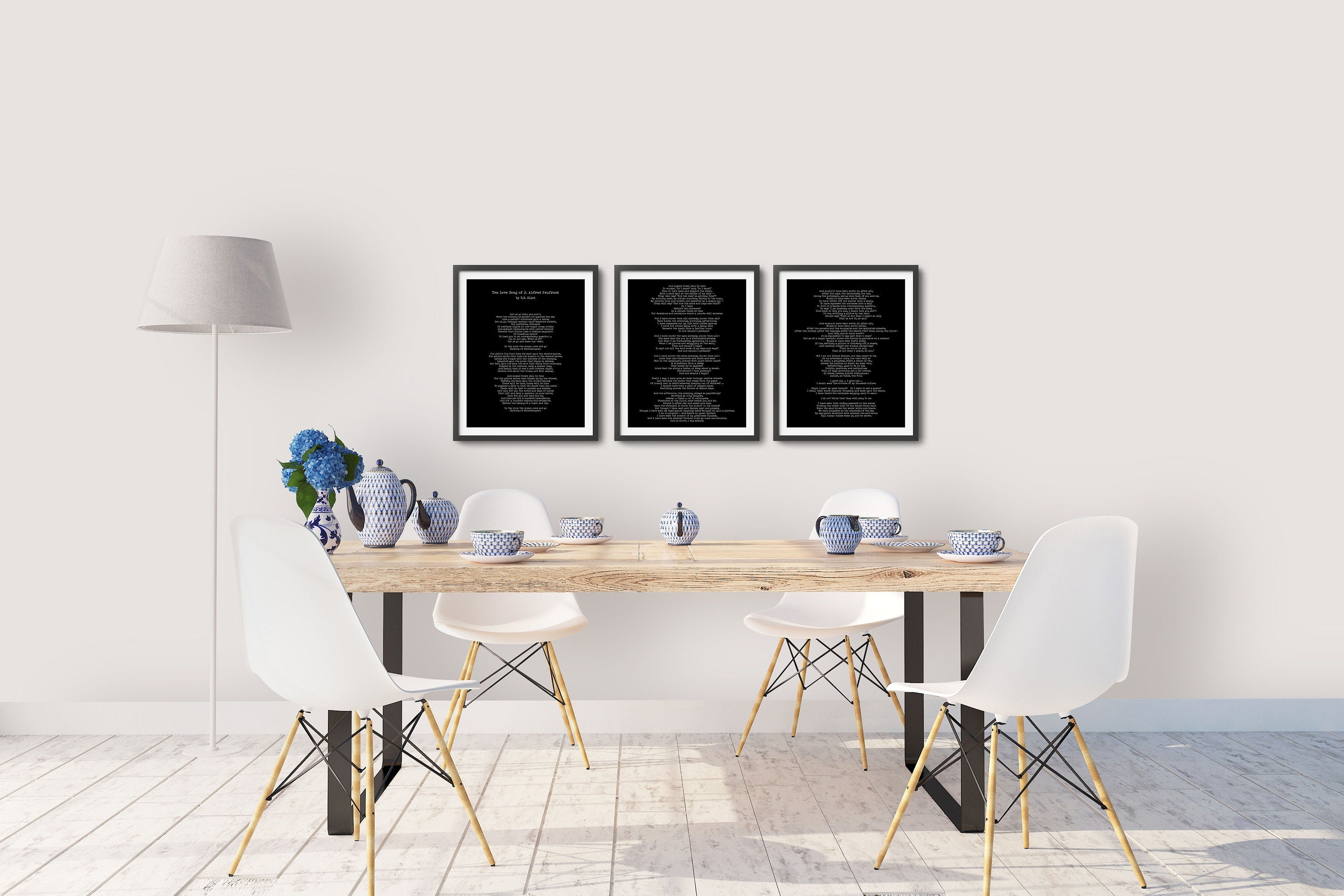 The Love Song of J. Alfred Prufrock by T S Eliot in Black & White, unframed Wall Art Print Set of 3 for Living Room or Bedroom Wall Decor