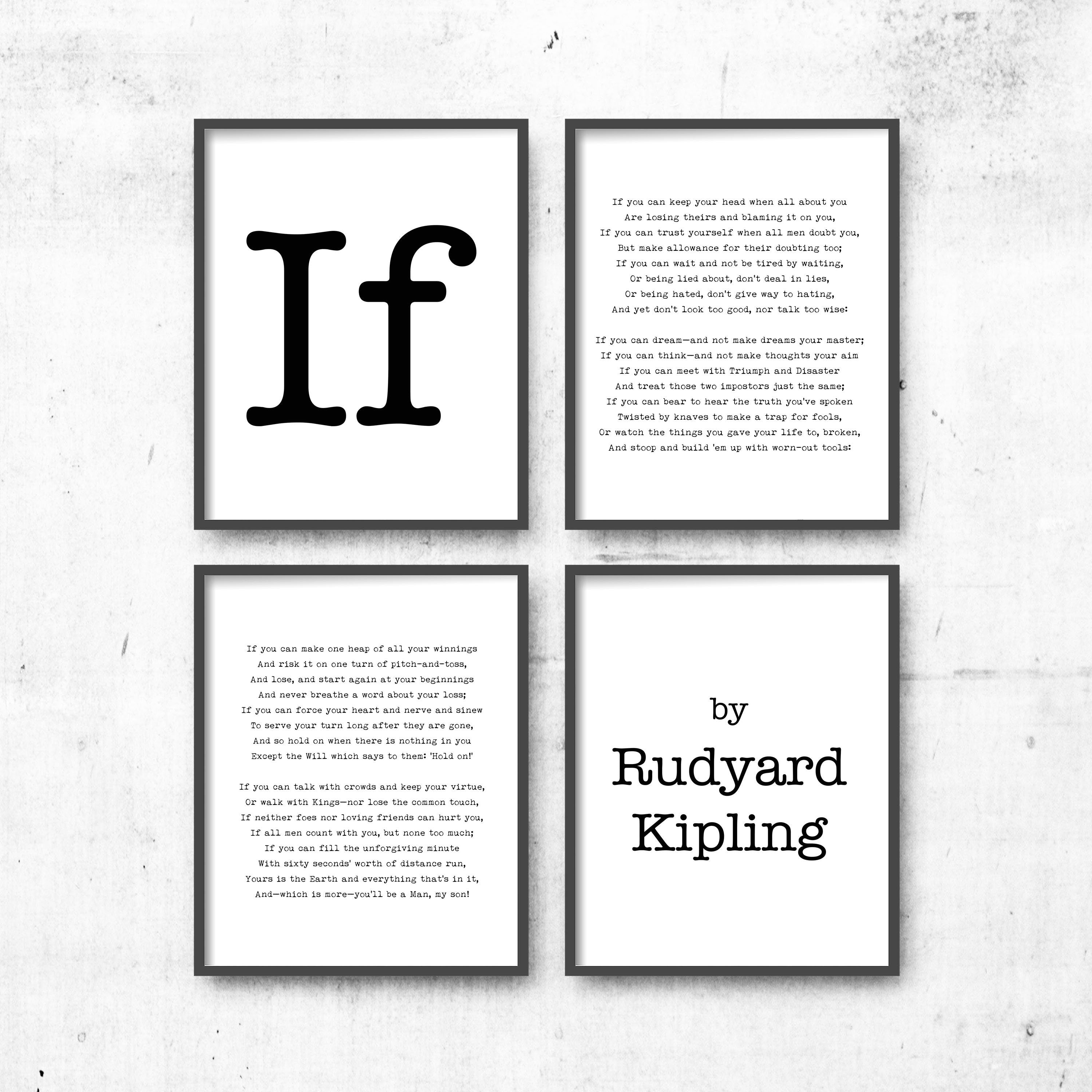 IF Rudyard Kipling Poem Prints Set of 4, Unframed Black & White Art