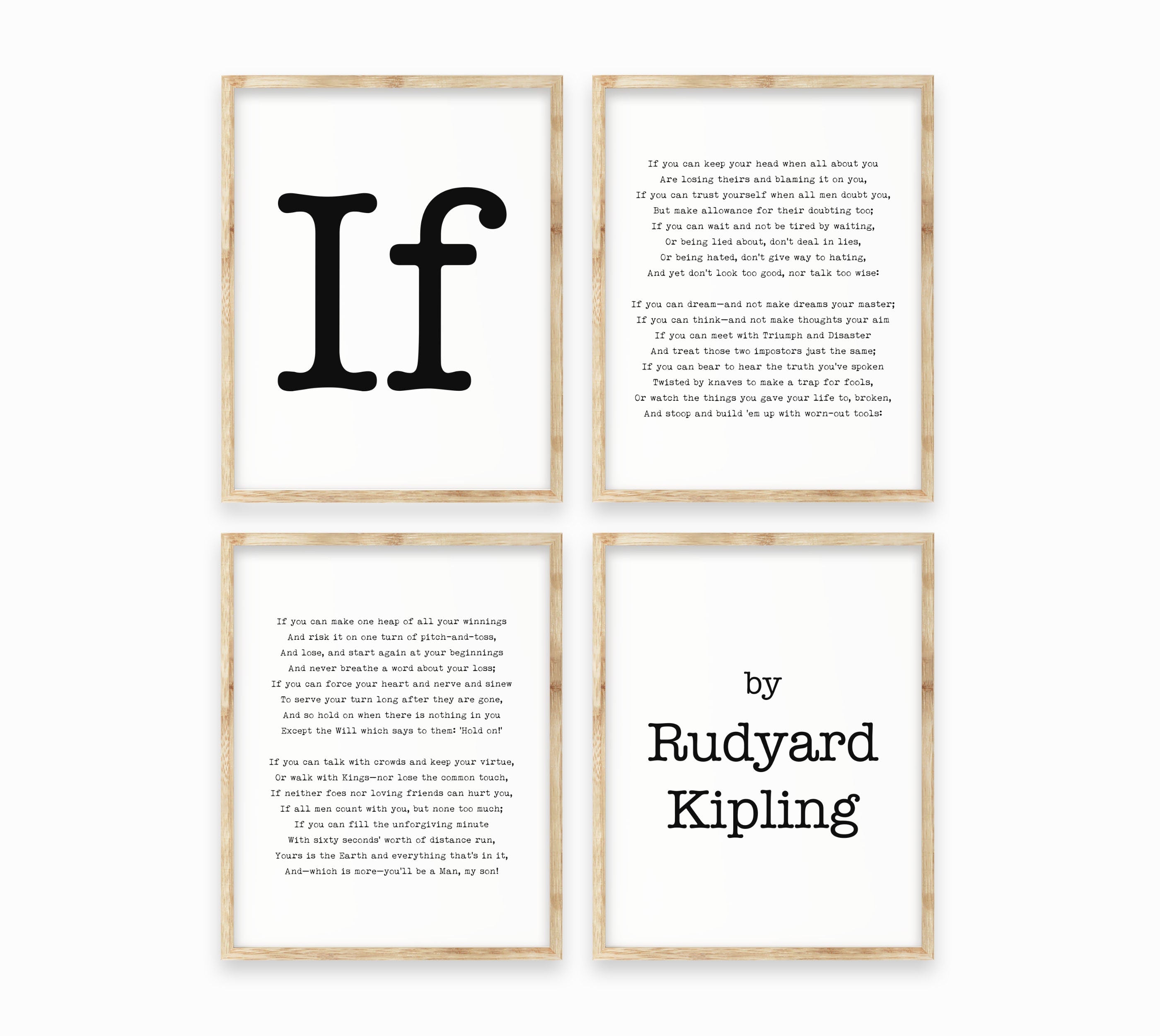 IF Rudyard Kipling Poem Prints Set of 4, Unframed Black & White Art