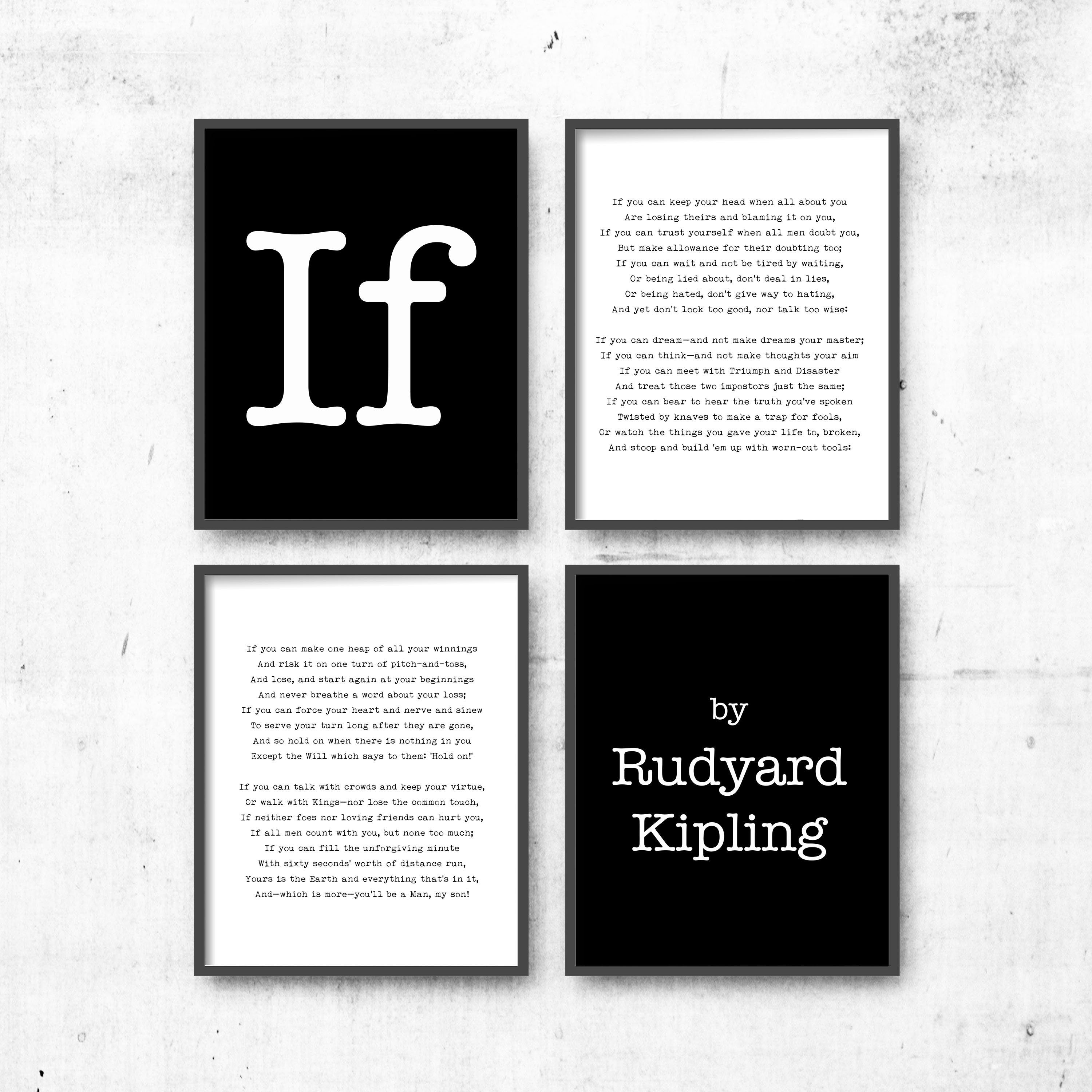 IF Rudyard Kipling Poem Prints Set of 4, Unframed Black & White Art