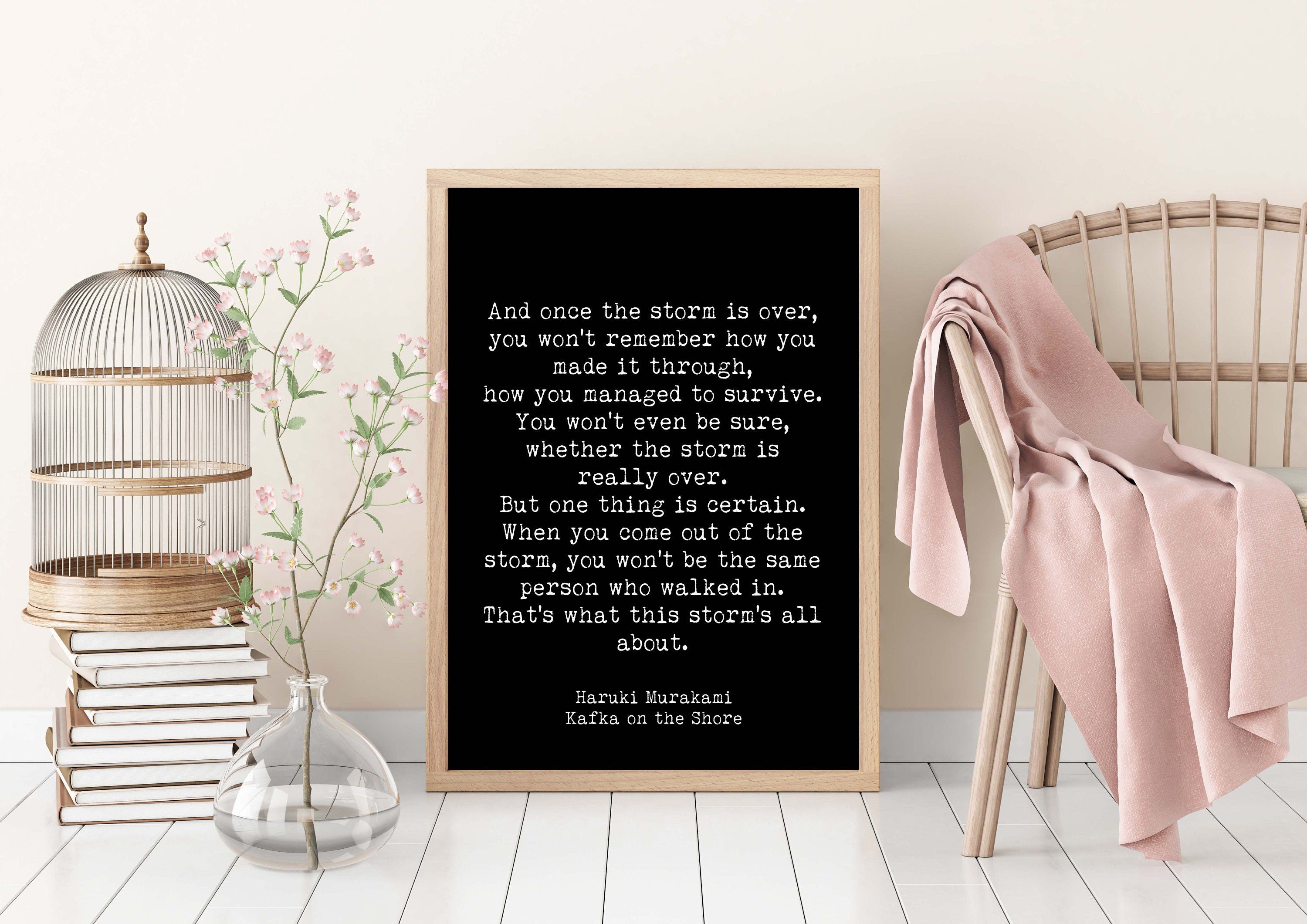 Once The Storm Is Over Haruki Murakami Quote Print in Black & White, Inspirational Quote Wall Art Prints Framed or Unframed