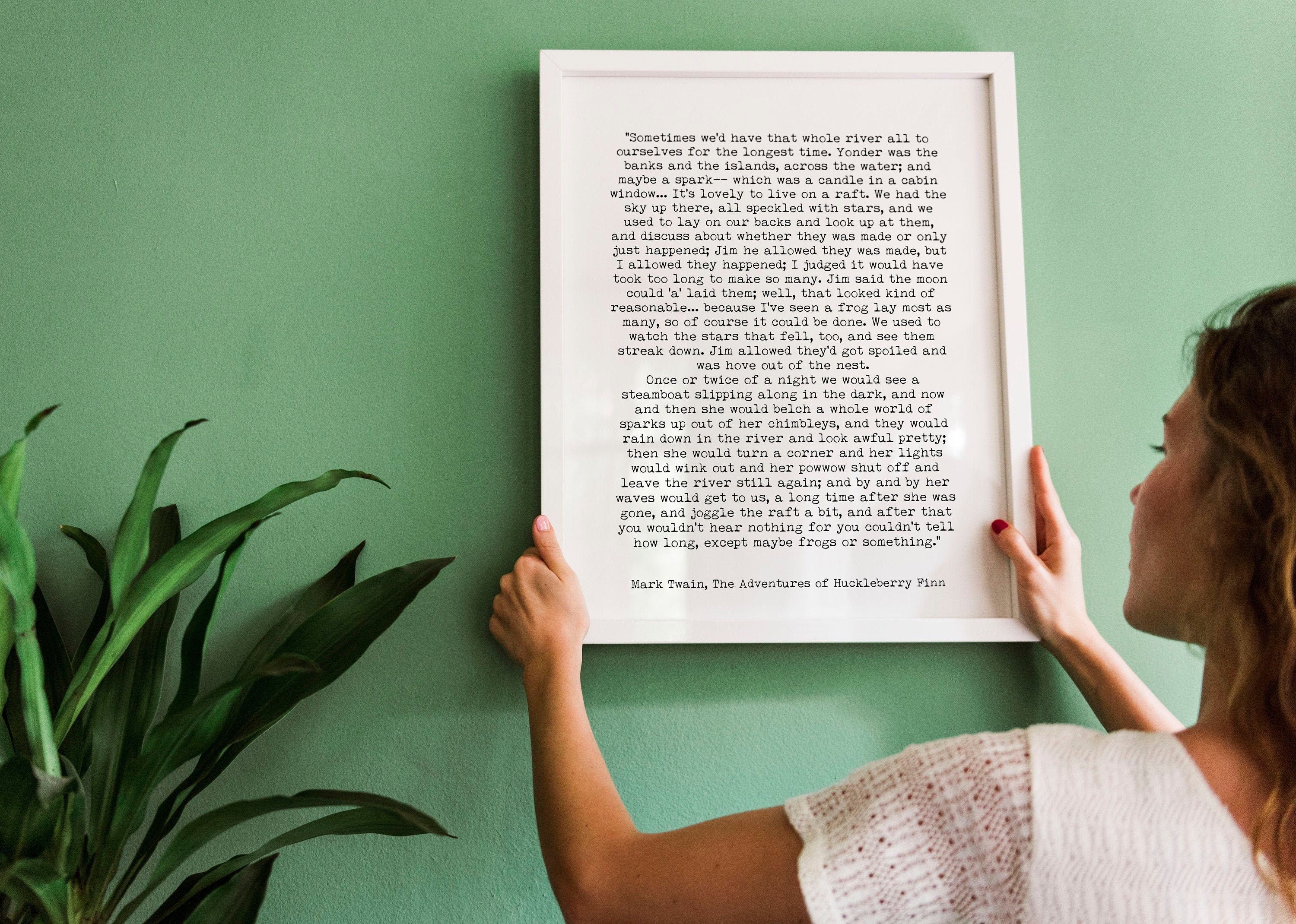 Mark Twain Huckleberry Finn River Quote Print, Black & White Art for Minimalist Wall Decor