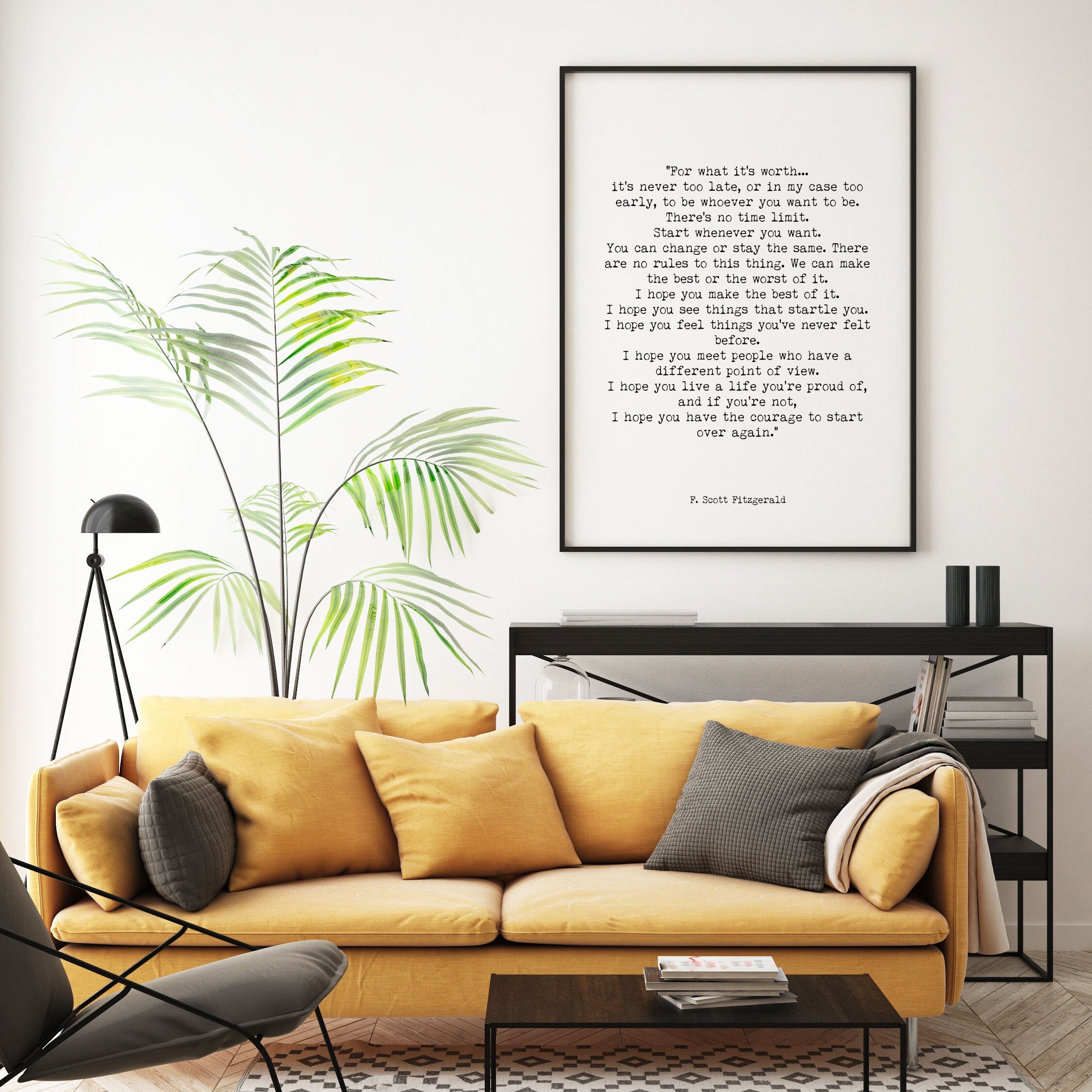 For What It's Worth F Scott Fitzgerald Quote Inspirational Print Gift, Unframed Typography Quote Print