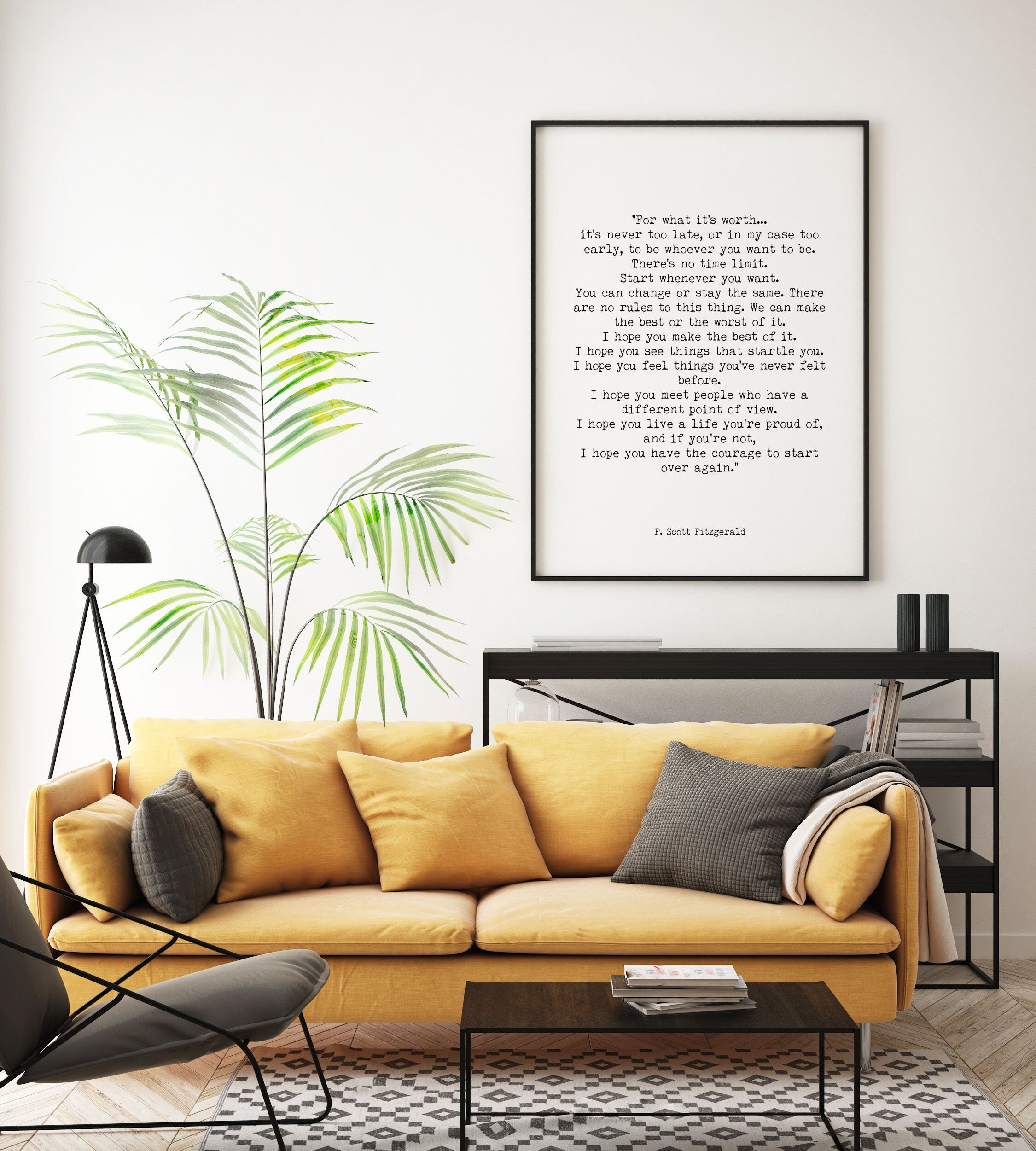For What It's Worth F Scott Fitzgerald Quote Inspirational Print Gift, Unframed Typography Quote Print