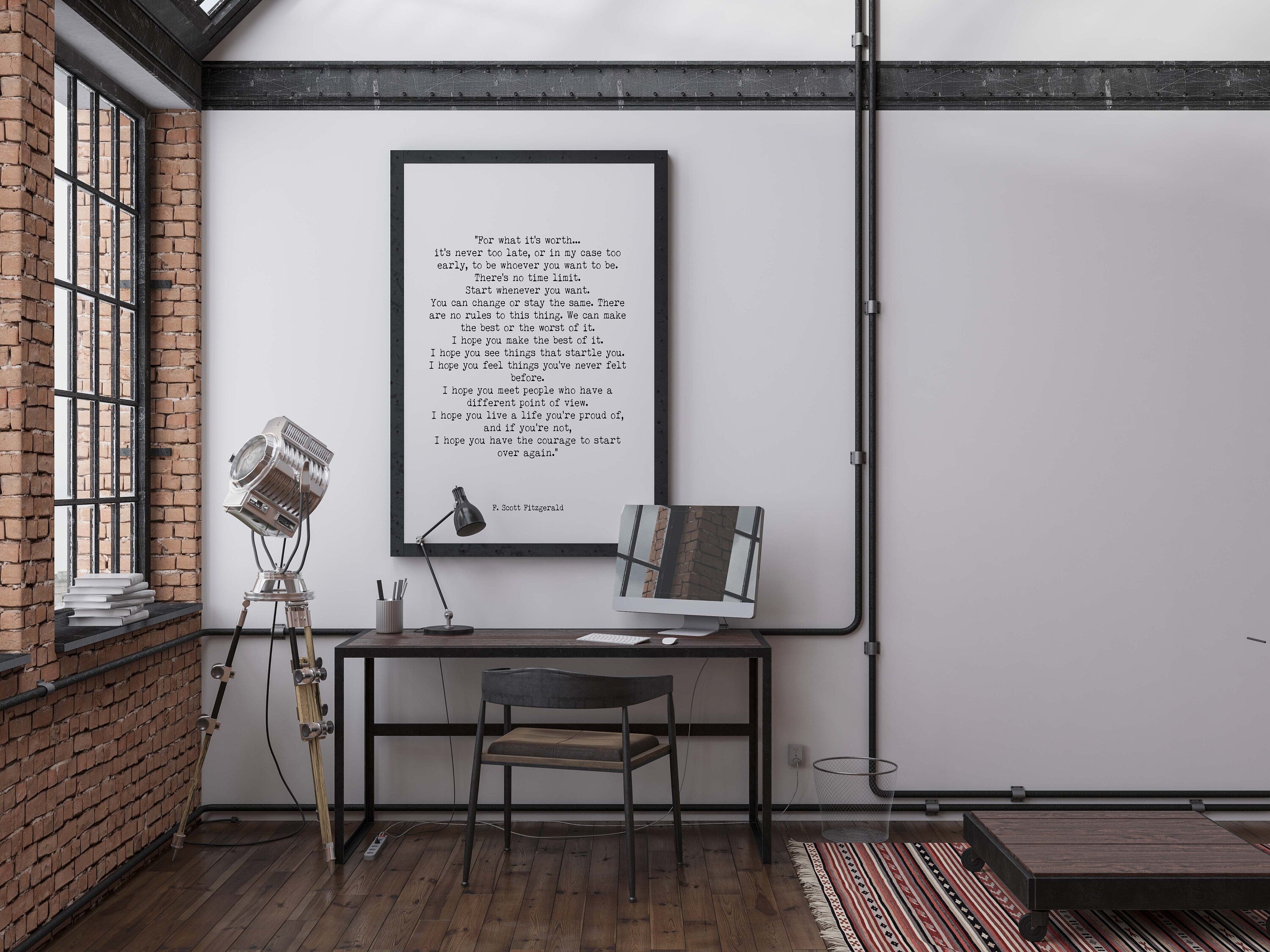 For What It's Worth F Scott Fitzgerald Quote Inspirational Print Gift, Unframed Typography Quote Print